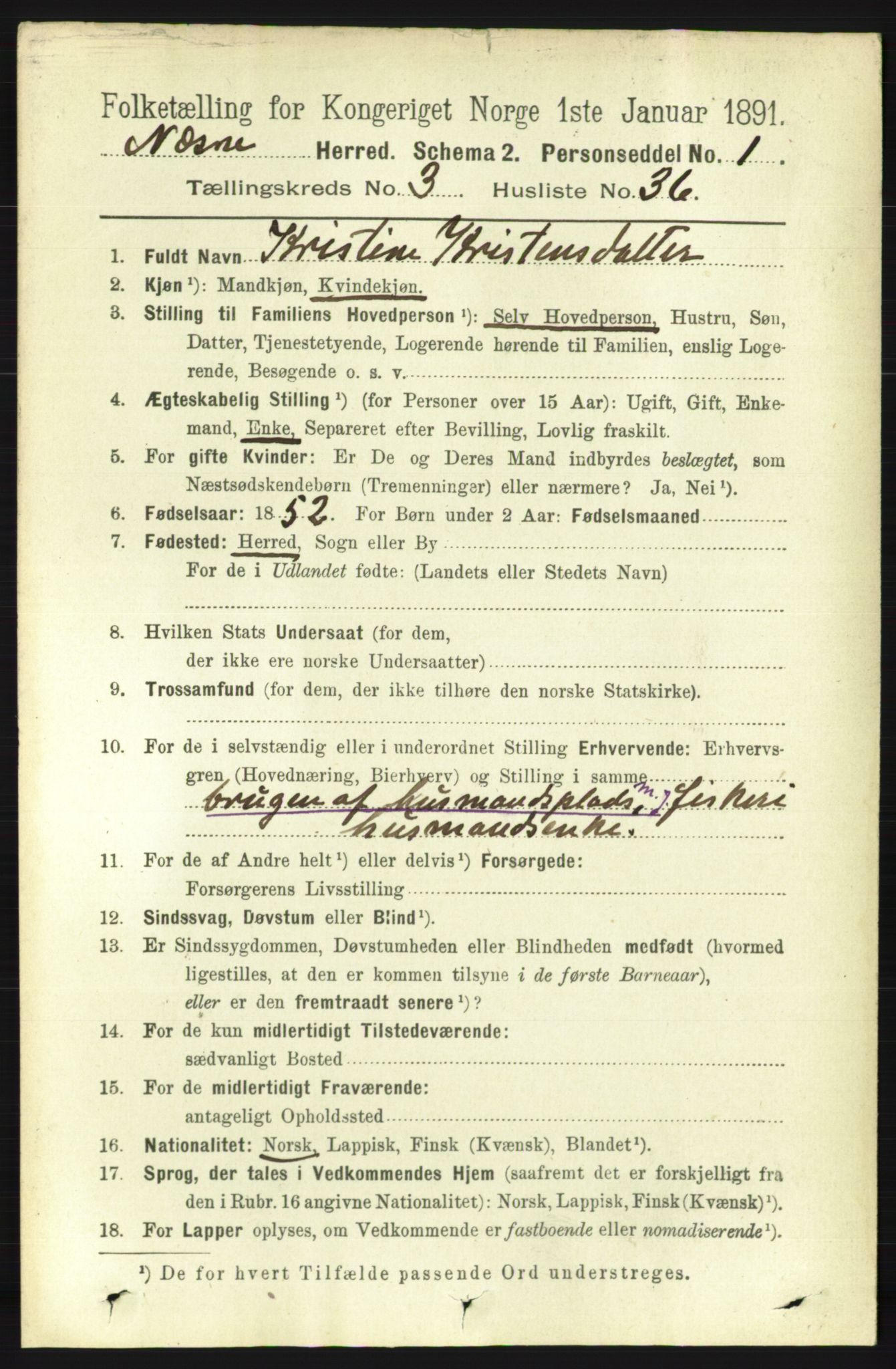 RA, Folketelling 1891 for 1828 Nesna herred, 1891, s. 1713