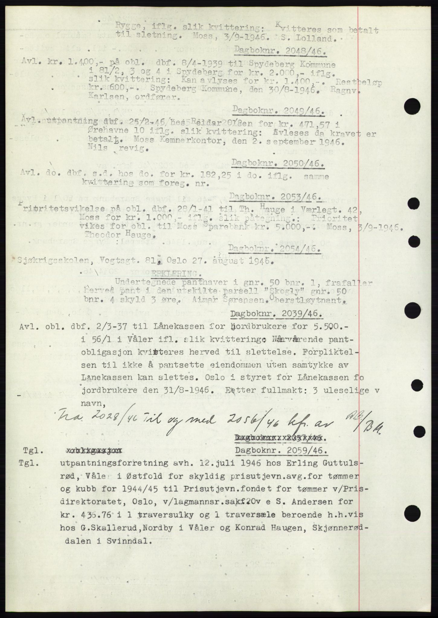 Moss sorenskriveri, SAO/A-10168: Pantebok nr. C10, 1938-1950, Dagboknr: 2048/1946