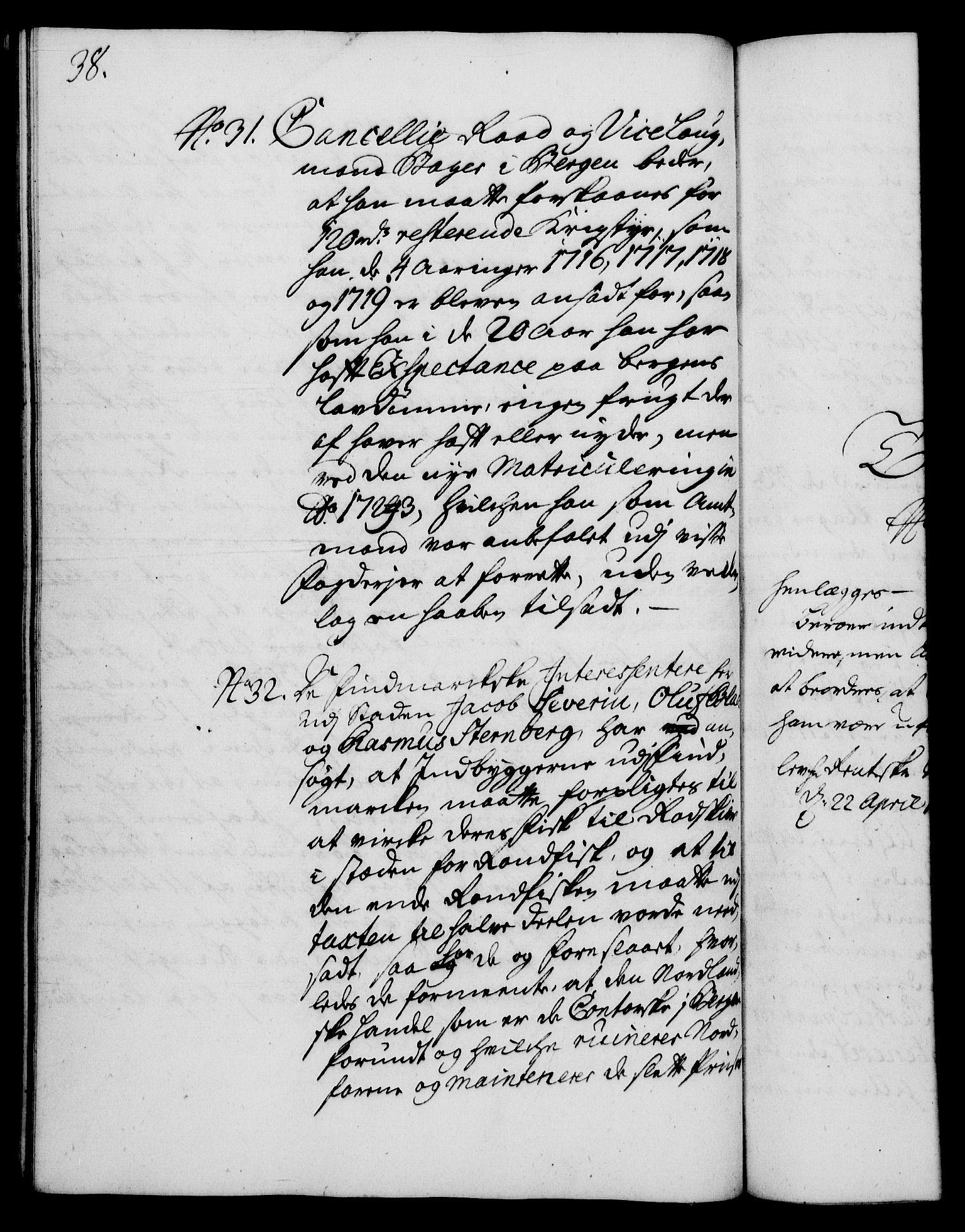 Rentekammeret, Kammerkanselliet, AV/RA-EA-3111/G/Gh/Gha/L0015: Norsk ekstraktmemorialprotokoll (merket RK 53.60), 1733, s. 38