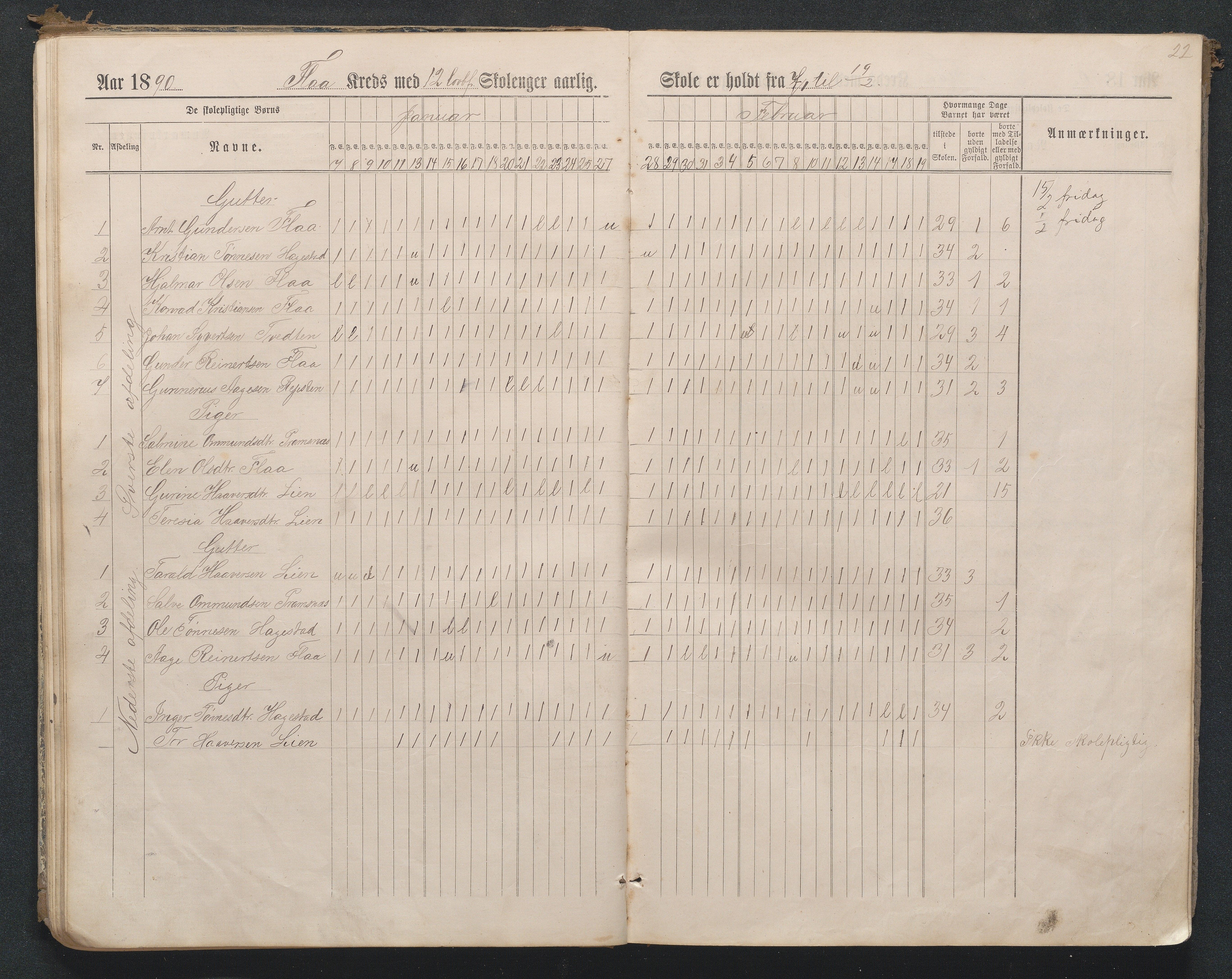 Birkenes kommune, Flå, Senumstad og Rislå skolekretser frem til 1991, AAKS/KA0928-550b_91/F02/L0001: Dagbok for Flå og Rislå, 1886-1900, s. 22