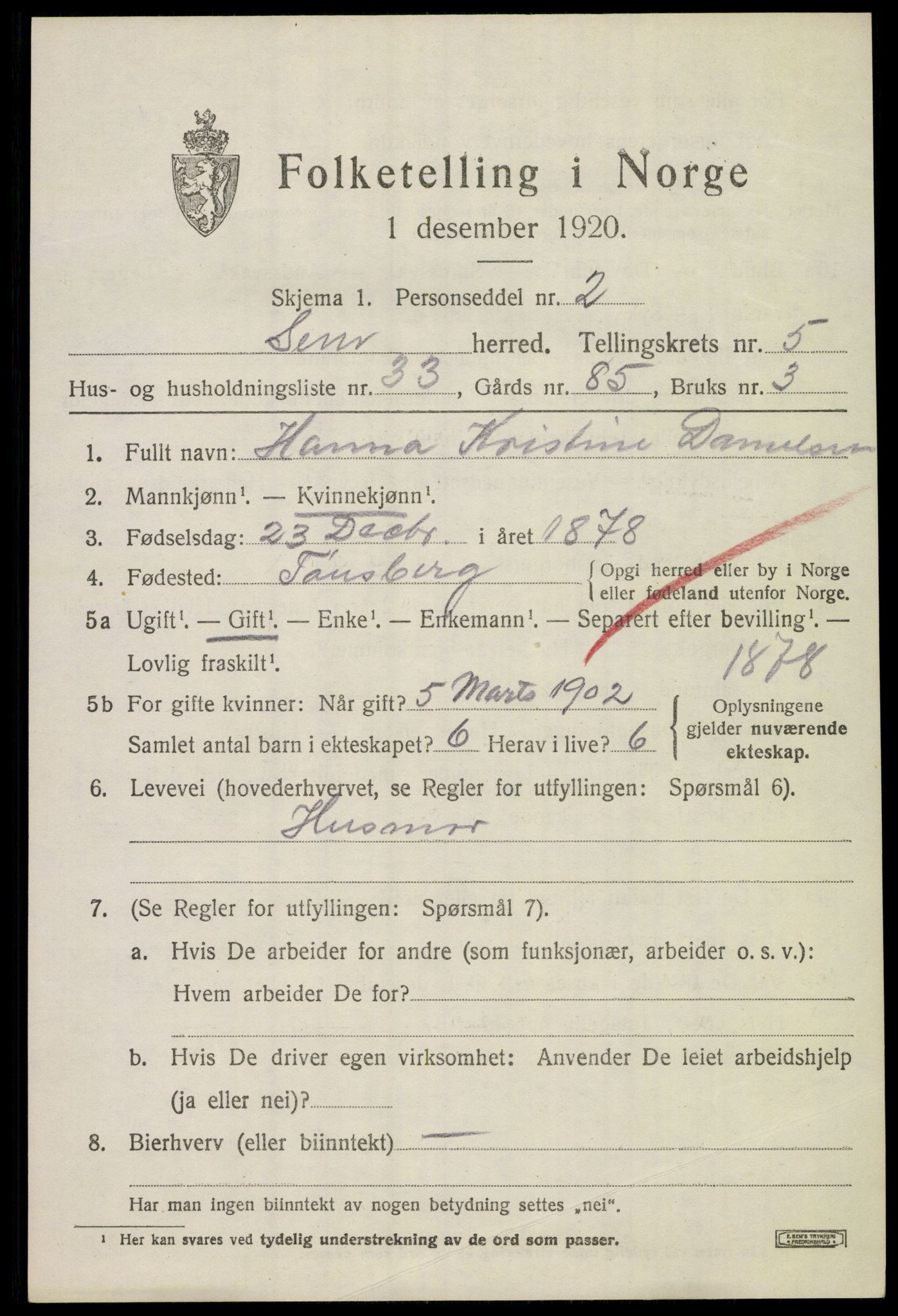 SAKO, Folketelling 1920 for 0721 Sem herred, 1920, s. 8157