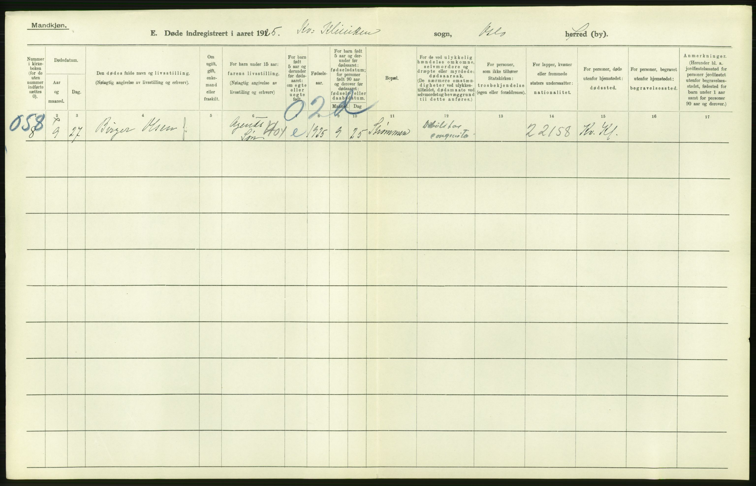 Statistisk sentralbyrå, Sosiodemografiske emner, Befolkning, AV/RA-S-2228/D/Df/Dfc/Dfce/L0009: Oslo: Døde menn, 1925, s. 442