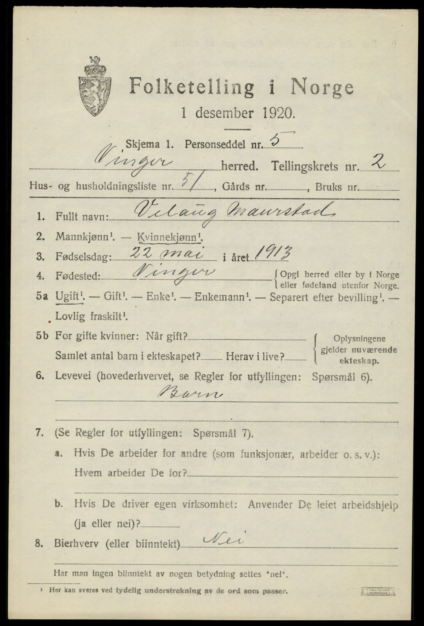 SAH, Folketelling 1920 for 0421 Vinger herred, 1920, s. 4560