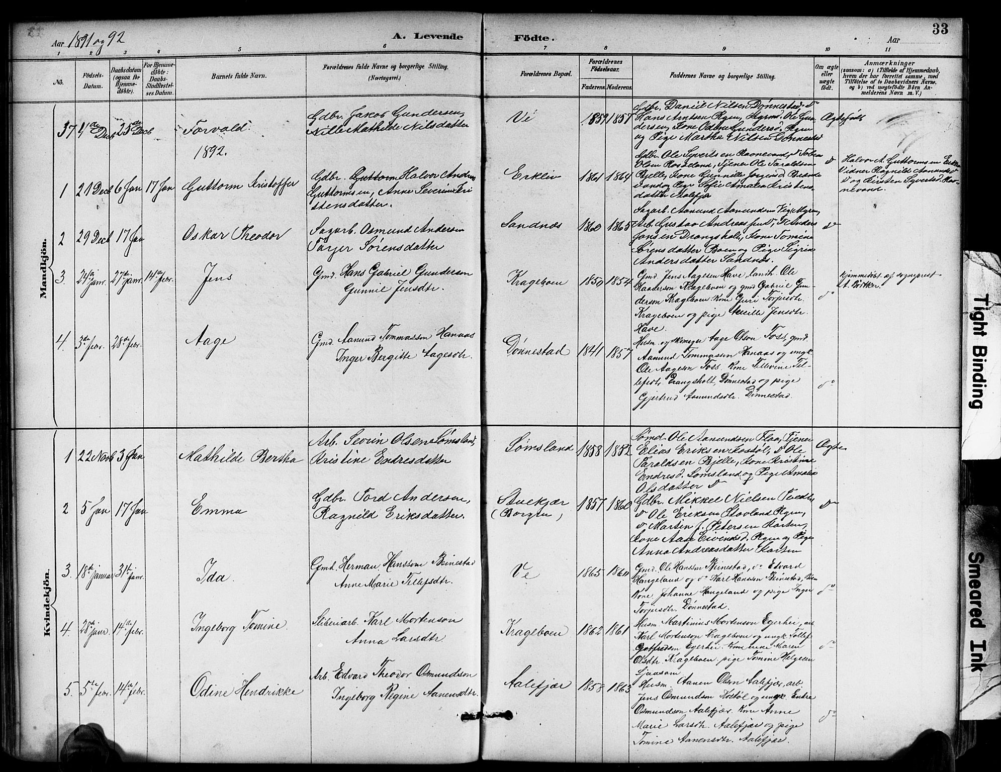 Tveit sokneprestkontor, AV/SAK-1111-0043/F/Fb/L0004: Klokkerbok nr. B 4, 1887-1914, s. 33