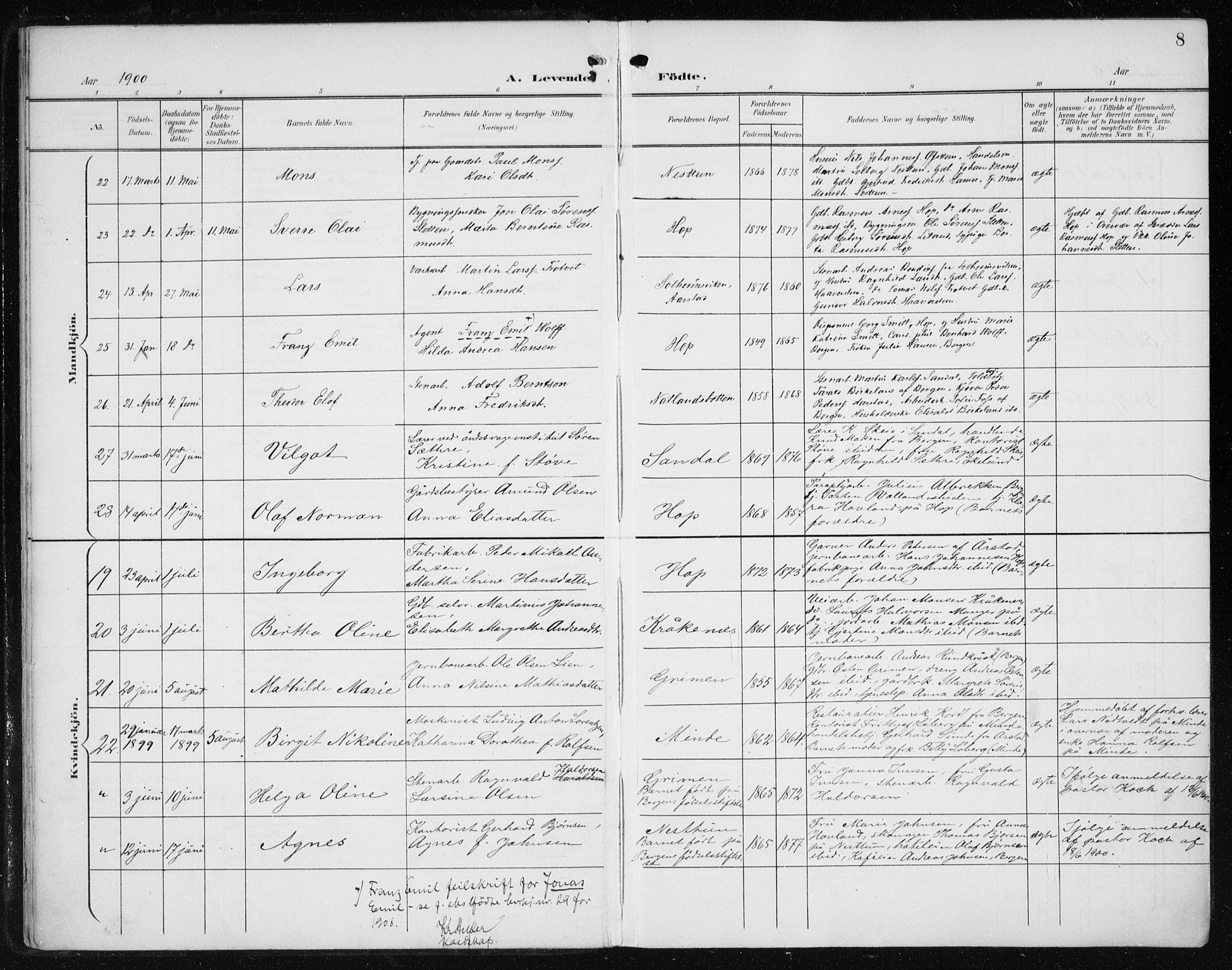 Fana Sokneprestembete, AV/SAB-A-75101/H/Haa/Haai/L0003: Ministerialbok nr. I 3, 1900-1912, s. 8