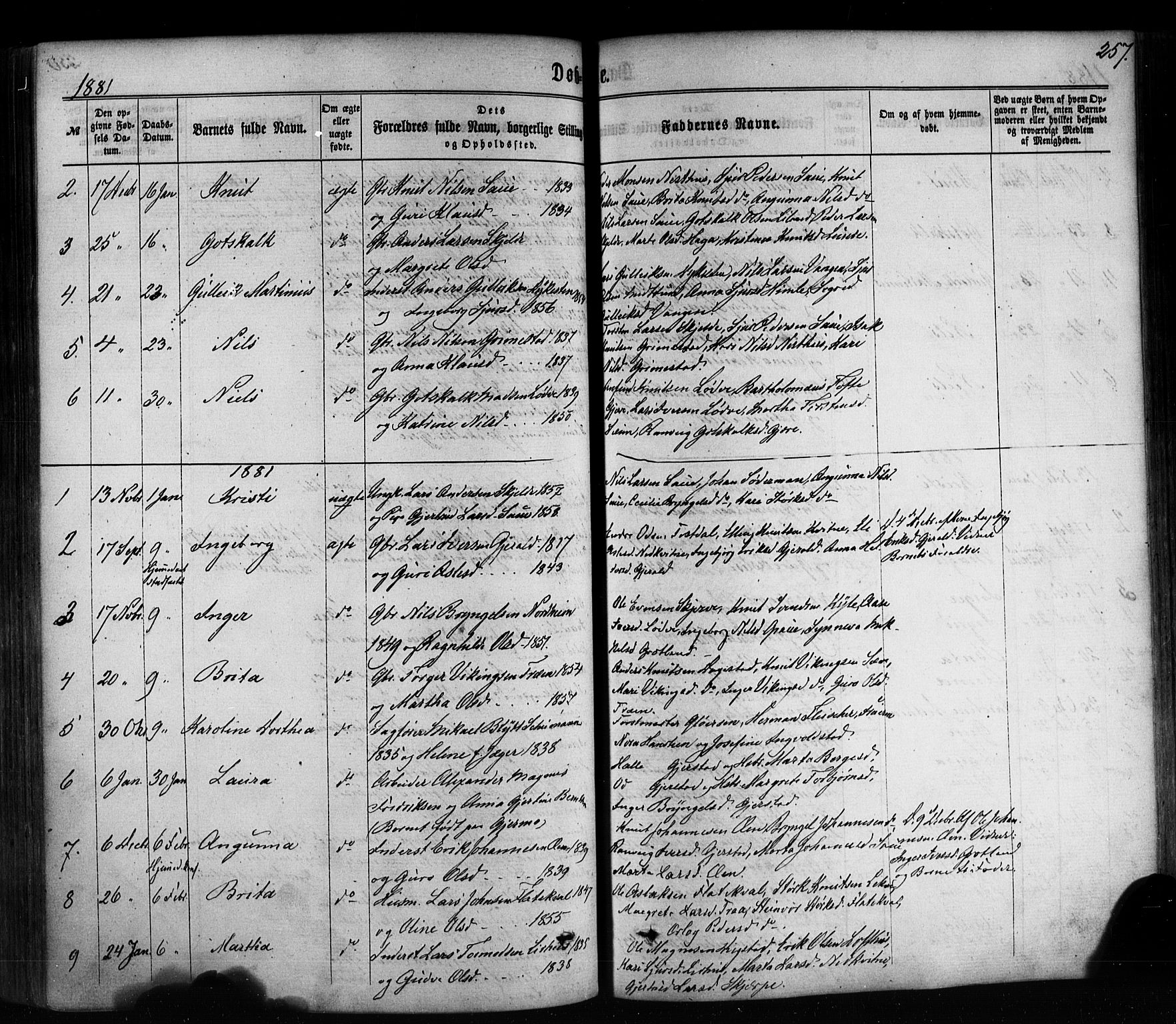 Voss sokneprestembete, AV/SAB-A-79001/H/Haa: Ministerialbok nr. A 17, 1863-1886, s. 257