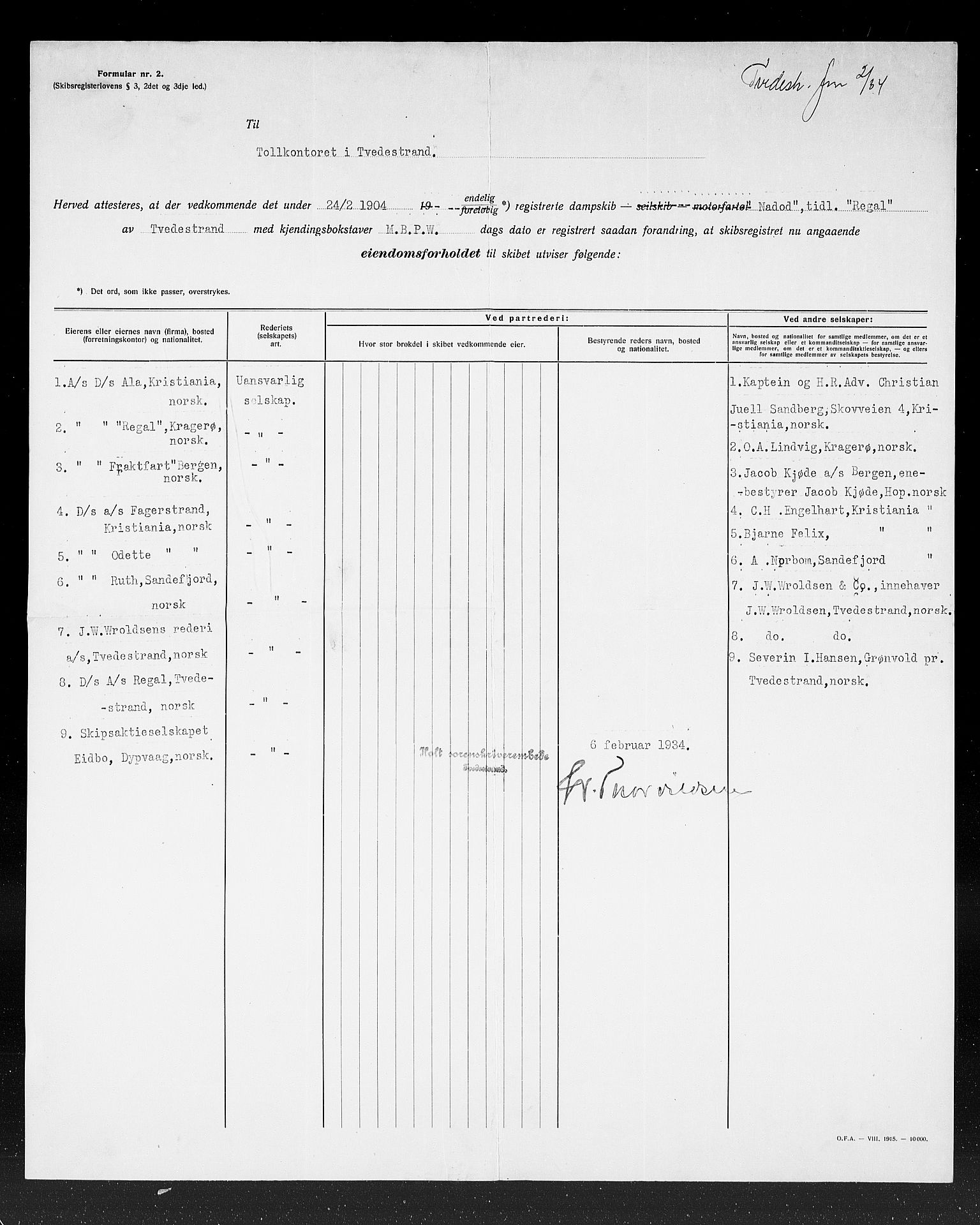 Tvedestrand tollsted, AV/SAK-1351-0011/H/Ha/L0144: Målebrev, 1871-1948, s. 257