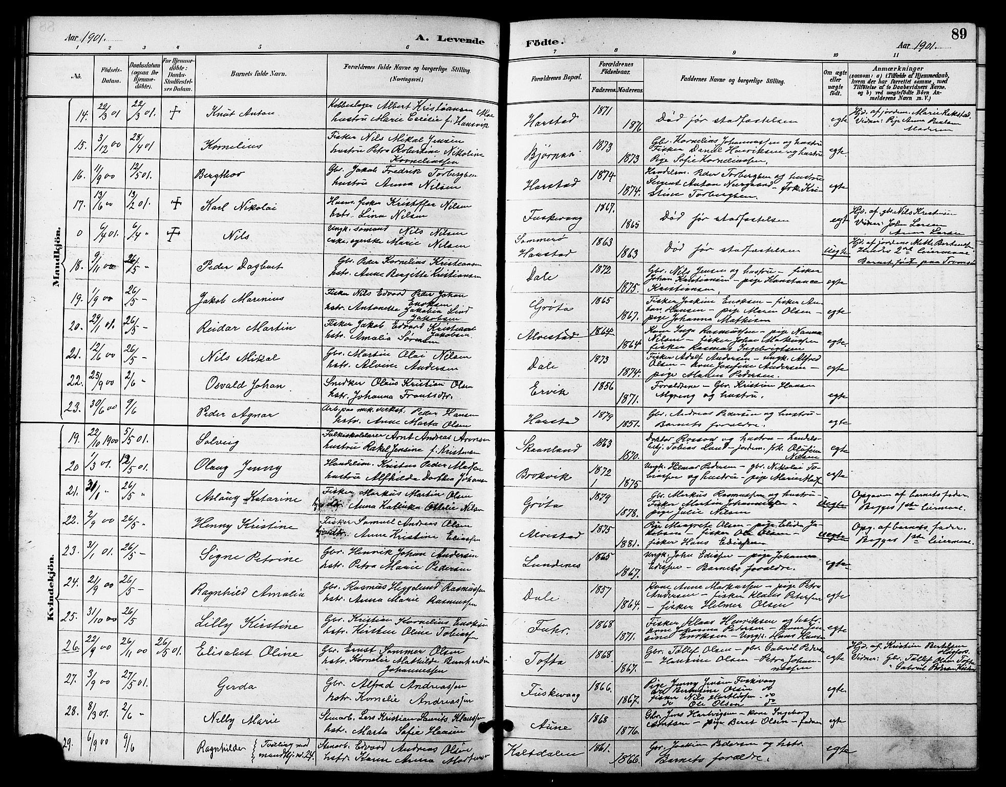 Trondenes sokneprestkontor, AV/SATØ-S-1319/H/Hb/L0011klokker: Klokkerbok nr. 11, 1891-1906, s. 89