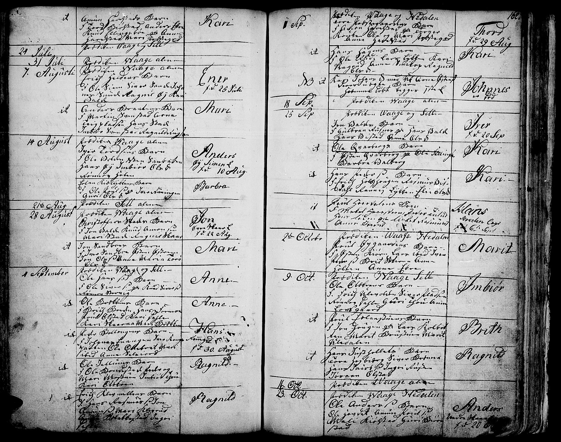 Vågå prestekontor, AV/SAH-PREST-076/H/Ha/Haa/L0001: Ministerialbok nr. 1, 1739-1810, s. 162