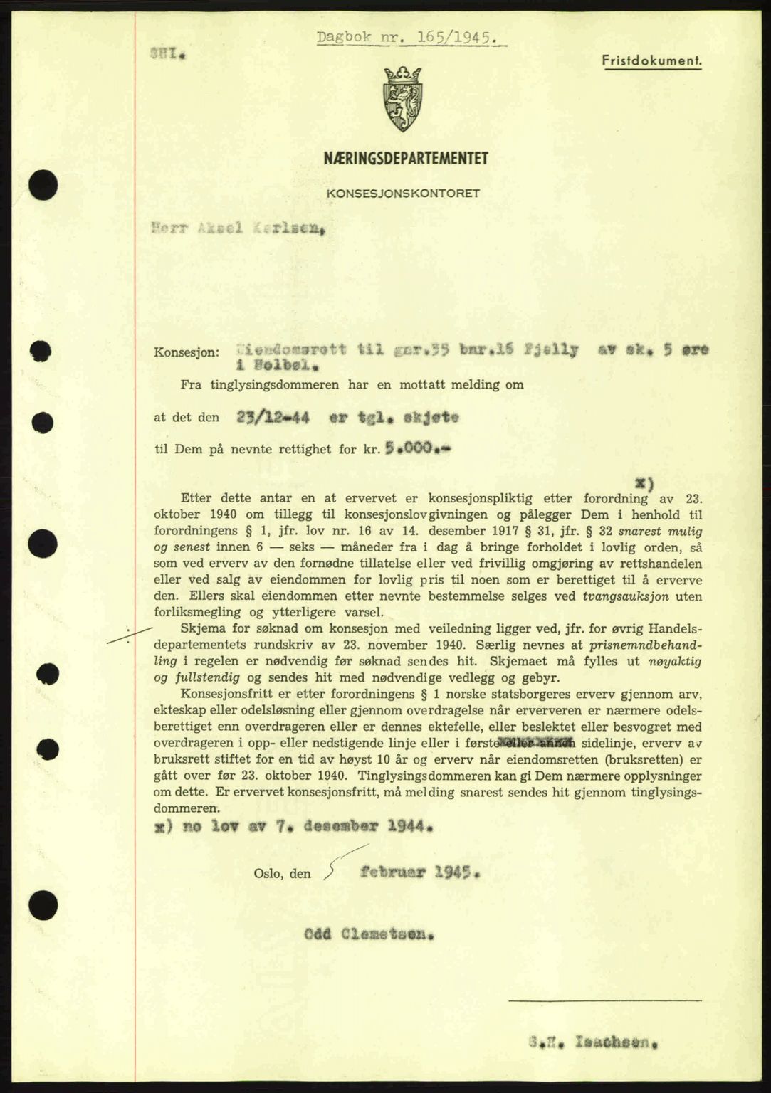 Moss sorenskriveri, SAO/A-10168: Pantebok nr. A13, 1944-1945, Dagboknr: 165/1945