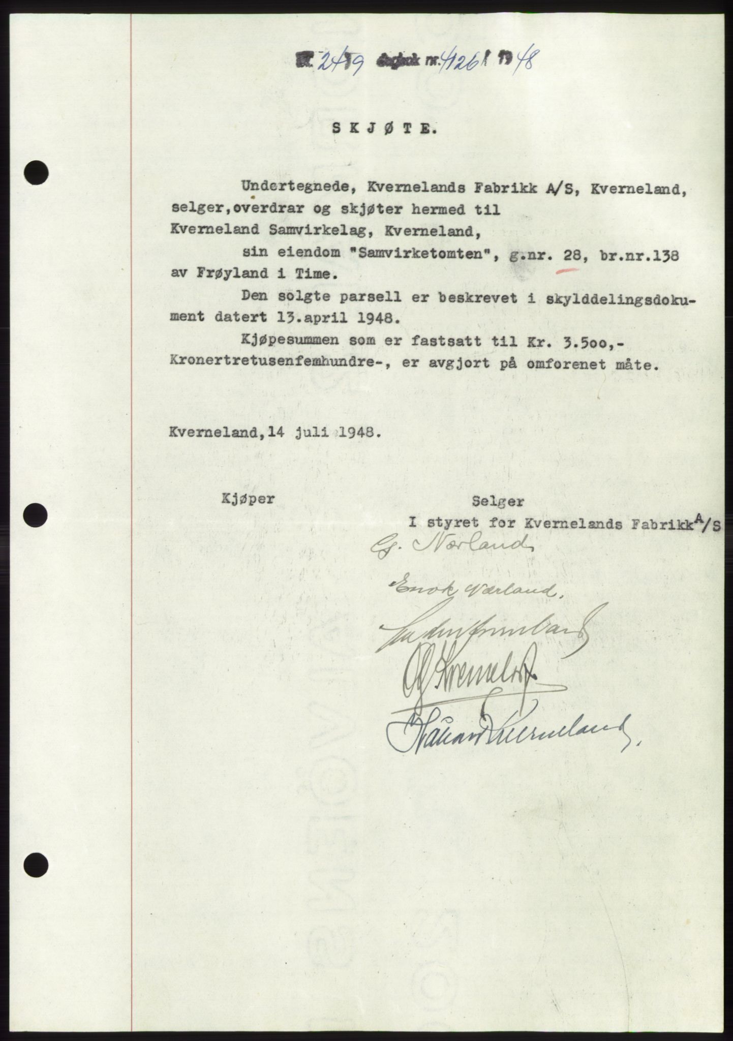 Jæren sorenskriveri, SAST/A-100310/03/G/Gba/L0100: Pantebok, 1948-1948, Dagboknr: 4126/1948