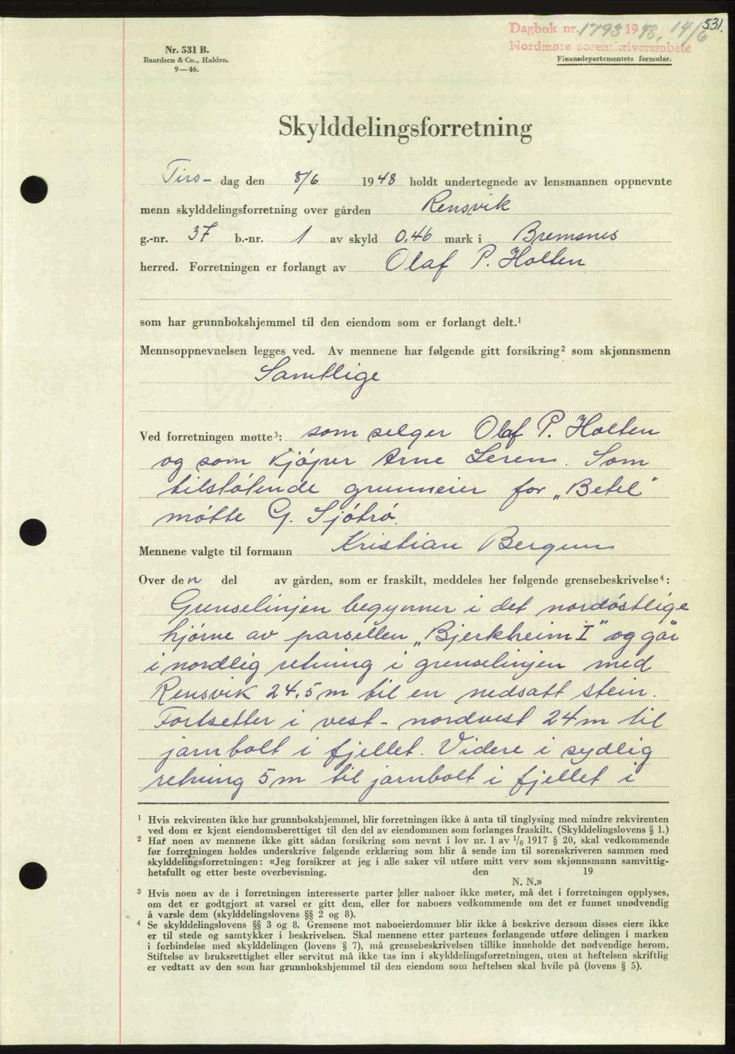 Nordmøre sorenskriveri, SAT/A-4132/1/2/2Ca: Pantebok nr. A108, 1948-1948, Dagboknr: 1793/1948
