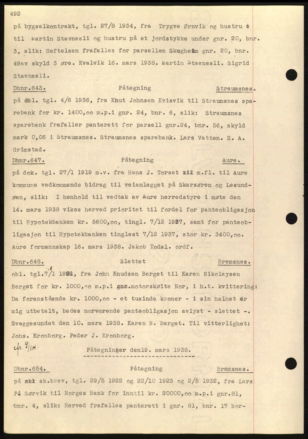 Nordmøre sorenskriveri, SAT/A-4132/1/2/2Ca: Pantebok nr. C80, 1936-1939, Dagboknr: 643/1938