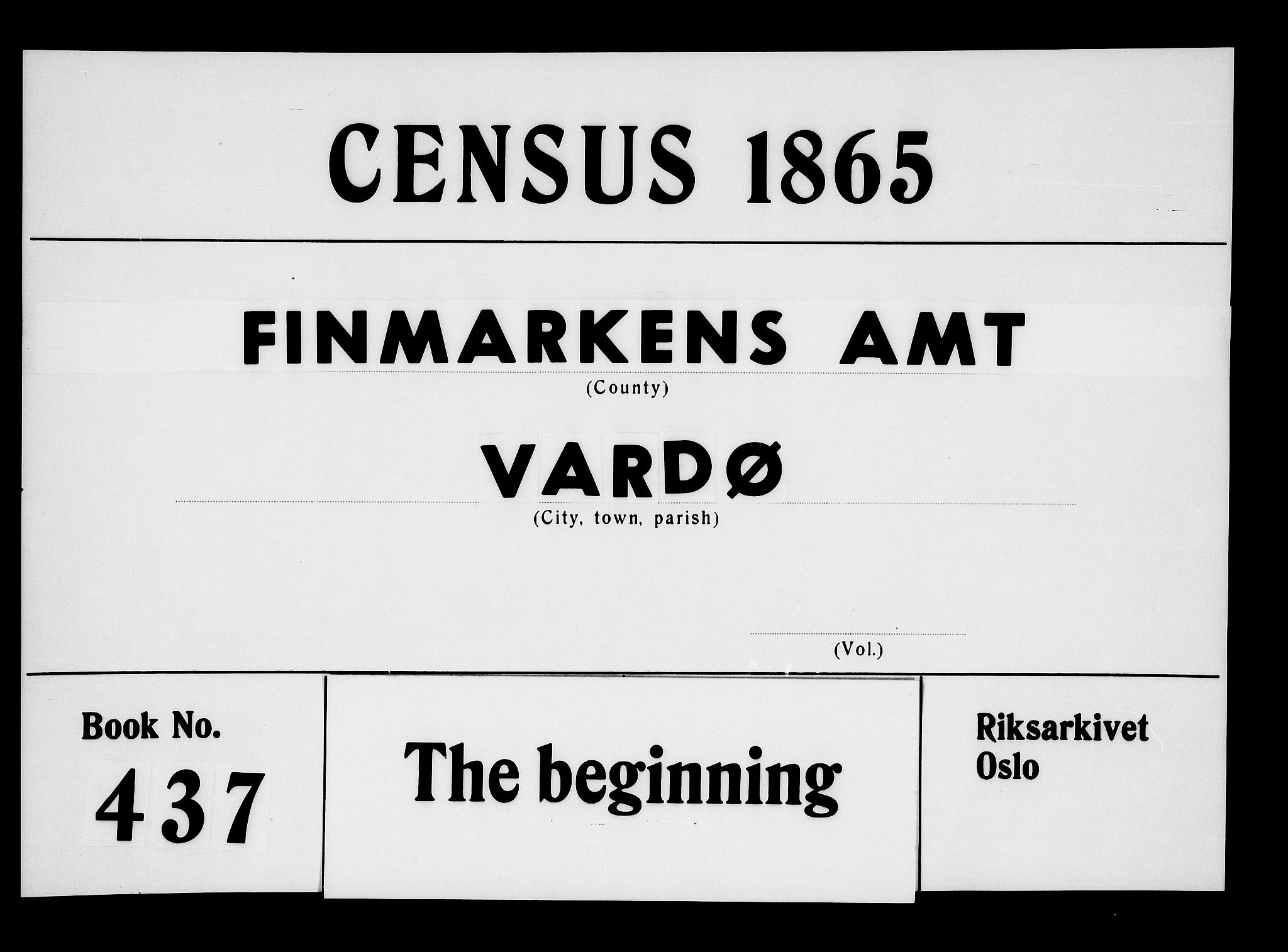 RA, Folketelling 1865 for 2002B Vardø prestegjeld, Vardø kjøpstad, 1865, s. 1