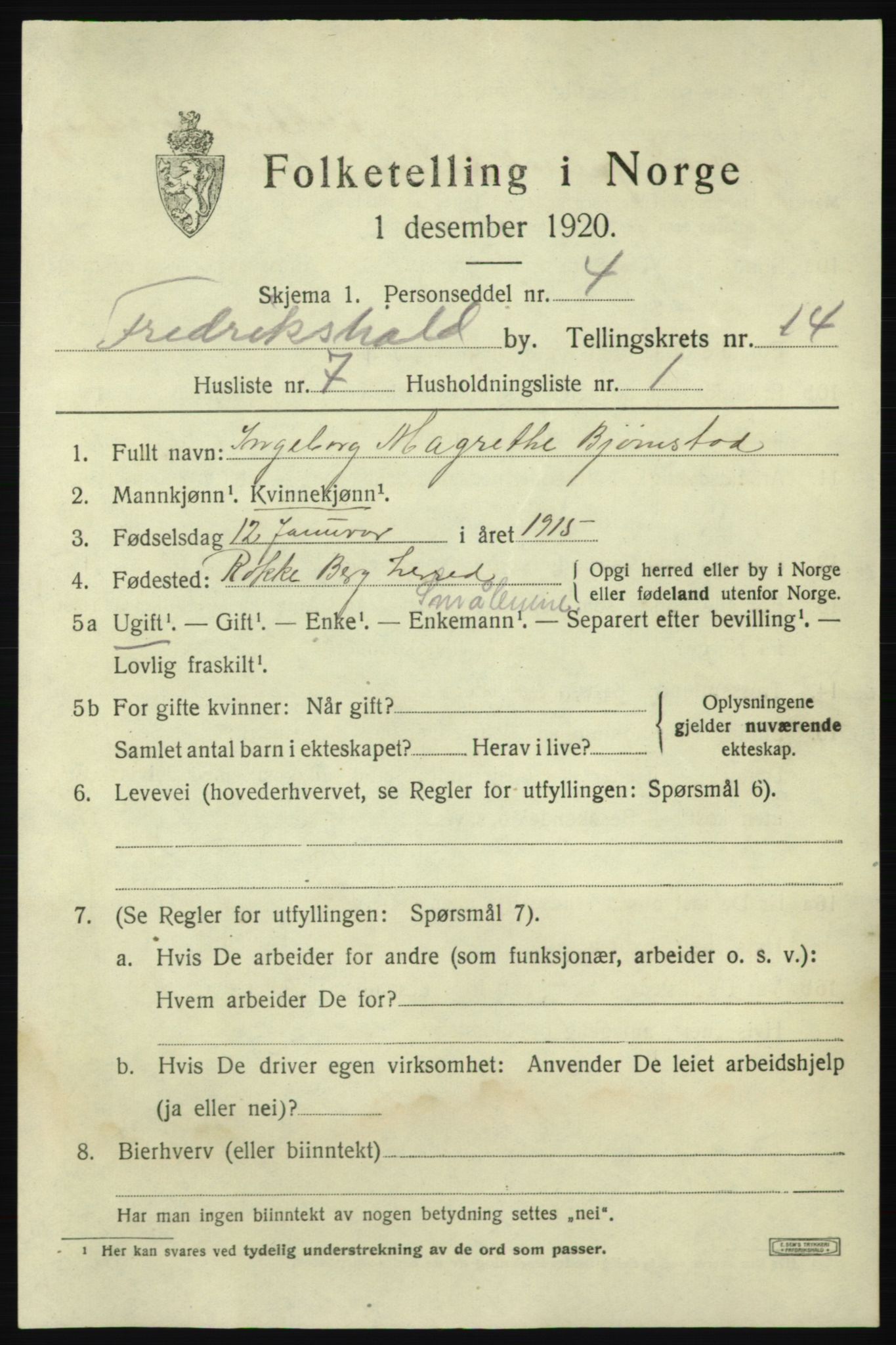SAO, Folketelling 1920 for 0101 Fredrikshald kjøpstad, 1920, s. 22393