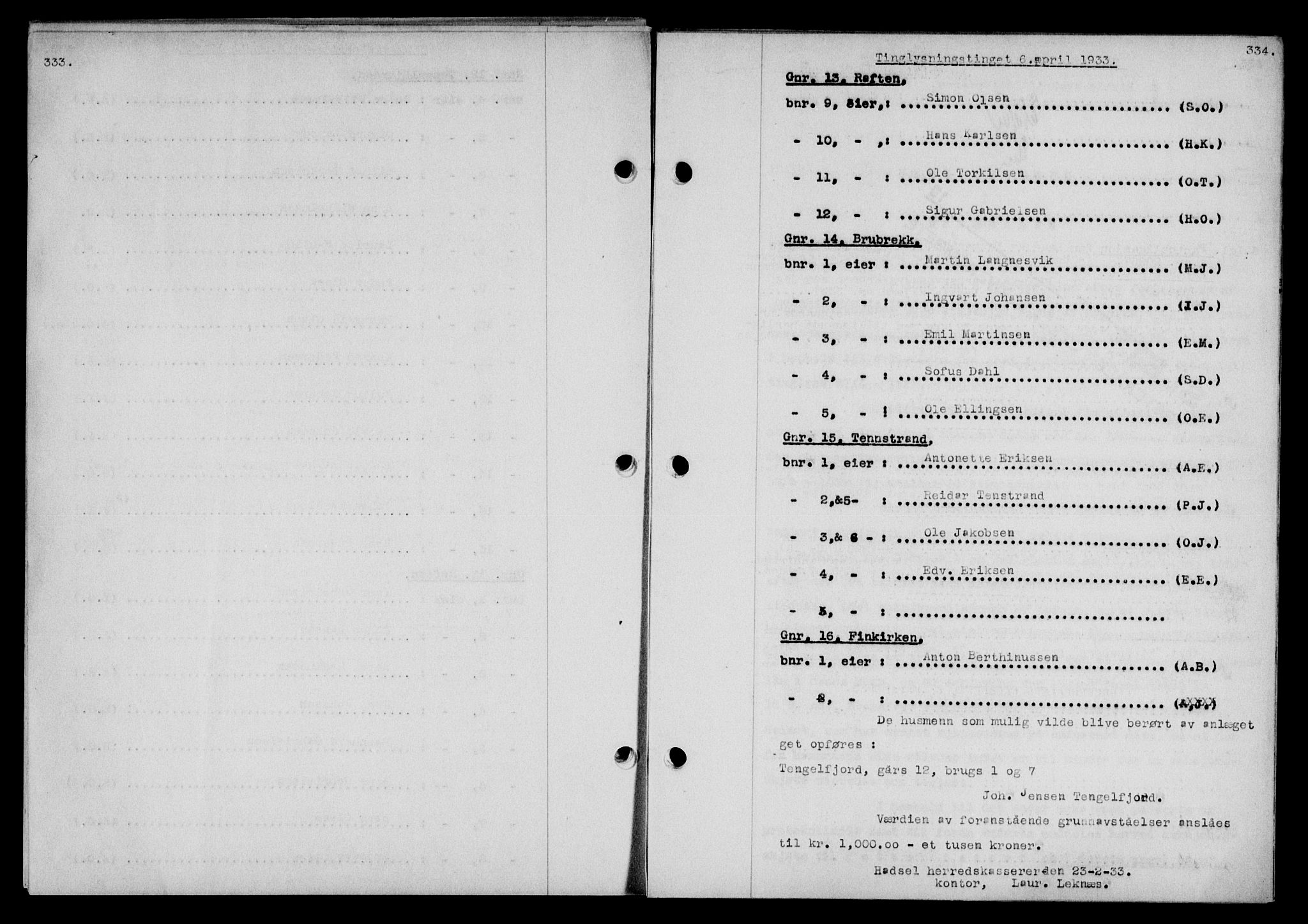 Vesterålen sorenskriveri, SAT/A-4180/1/2/2Ca/L0057: Pantebok nr. 50, 1933-1933, Tingl.dato: 06.04.1933