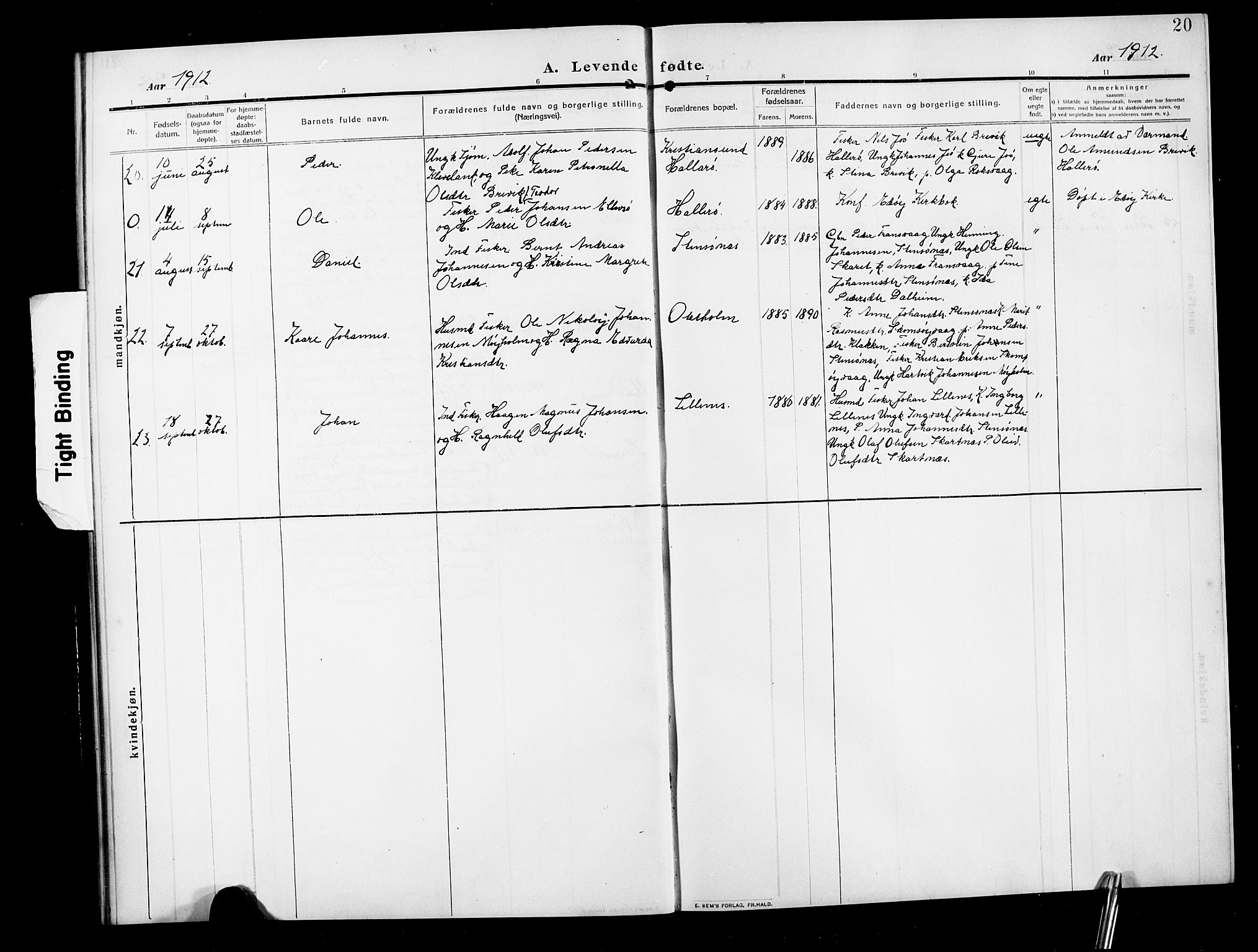 Ministerialprotokoller, klokkerbøker og fødselsregistre - Møre og Romsdal, AV/SAT-A-1454/582/L0949: Klokkerbok nr. 582C01, 1909-1925, s. 20