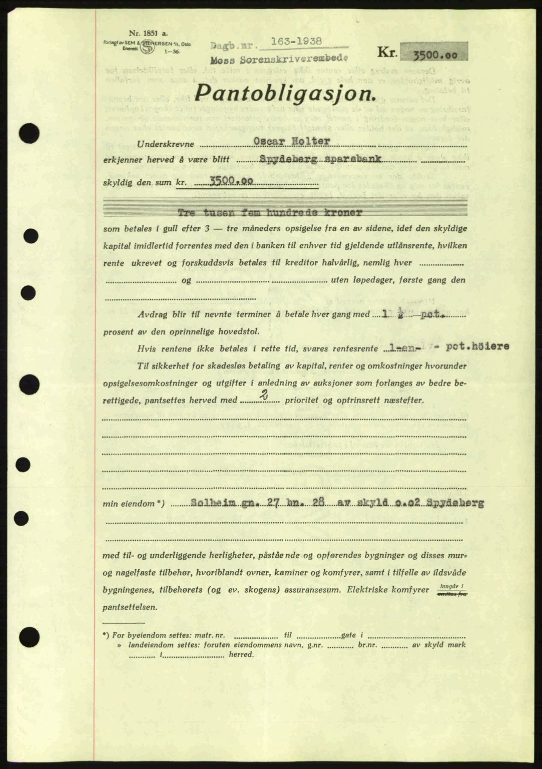 Moss sorenskriveri, SAO/A-10168: Pantebok nr. B4, 1937-1938, Dagboknr: 163/1938