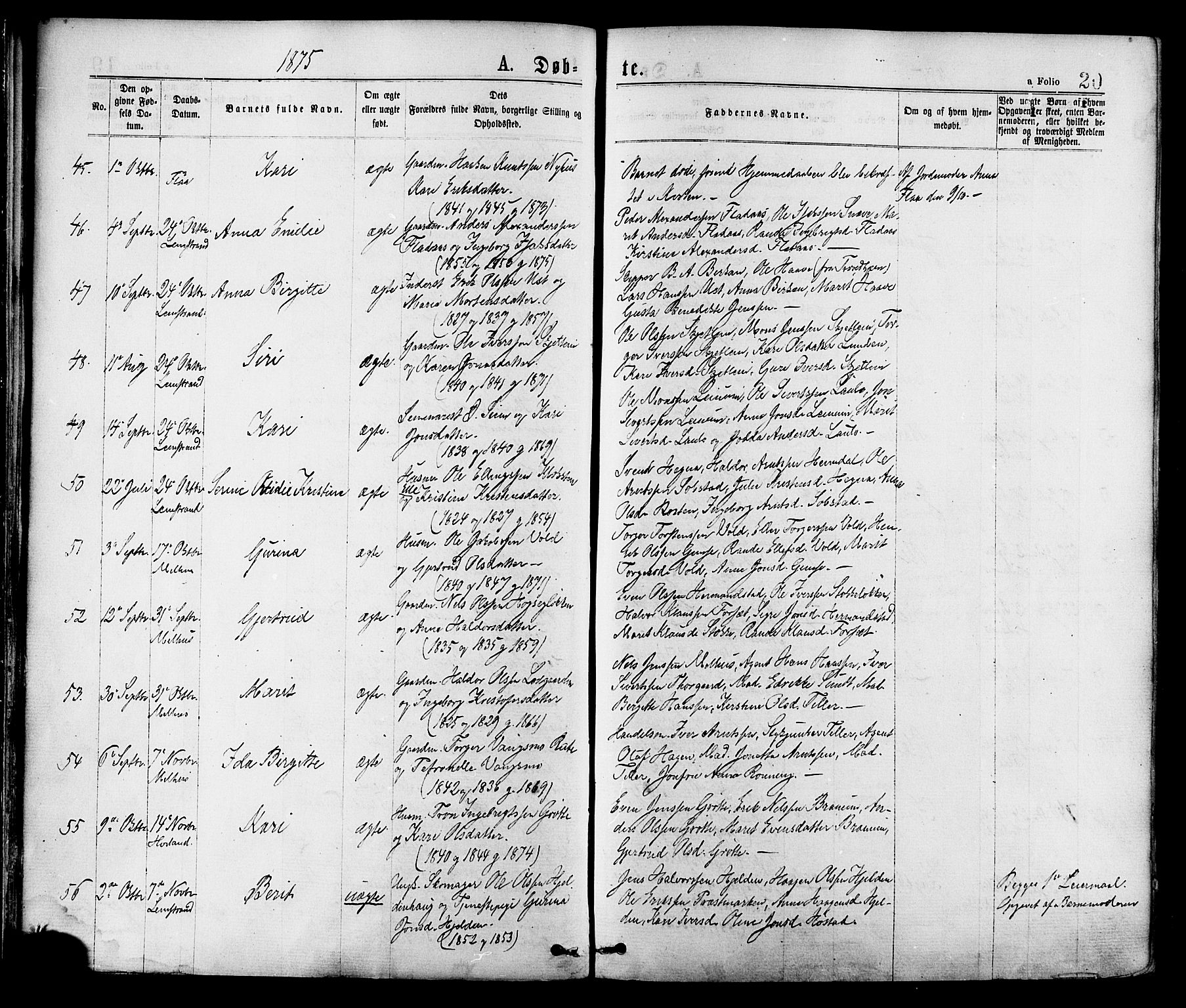 Ministerialprotokoller, klokkerbøker og fødselsregistre - Sør-Trøndelag, SAT/A-1456/691/L1079: Ministerialbok nr. 691A11, 1873-1886, s. 20
