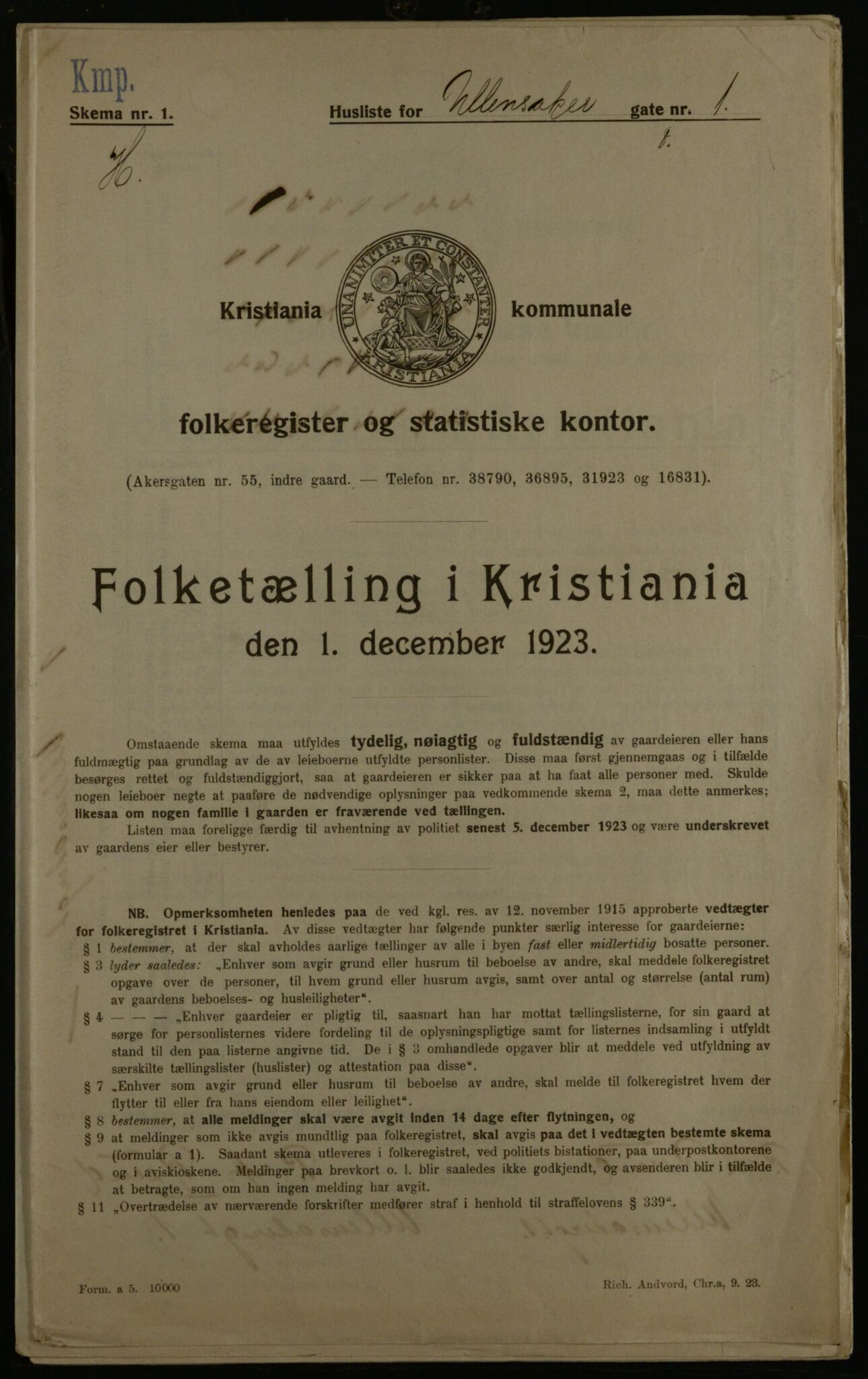 OBA, Kommunal folketelling 1.12.1923 for Kristiania, 1923, s. 131200