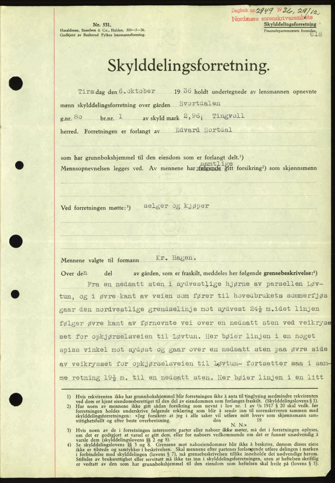 Nordmøre sorenskriveri, SAT/A-4132/1/2/2Ca: Pantebok nr. A80, 1936-1937, Dagboknr: 2949/1936