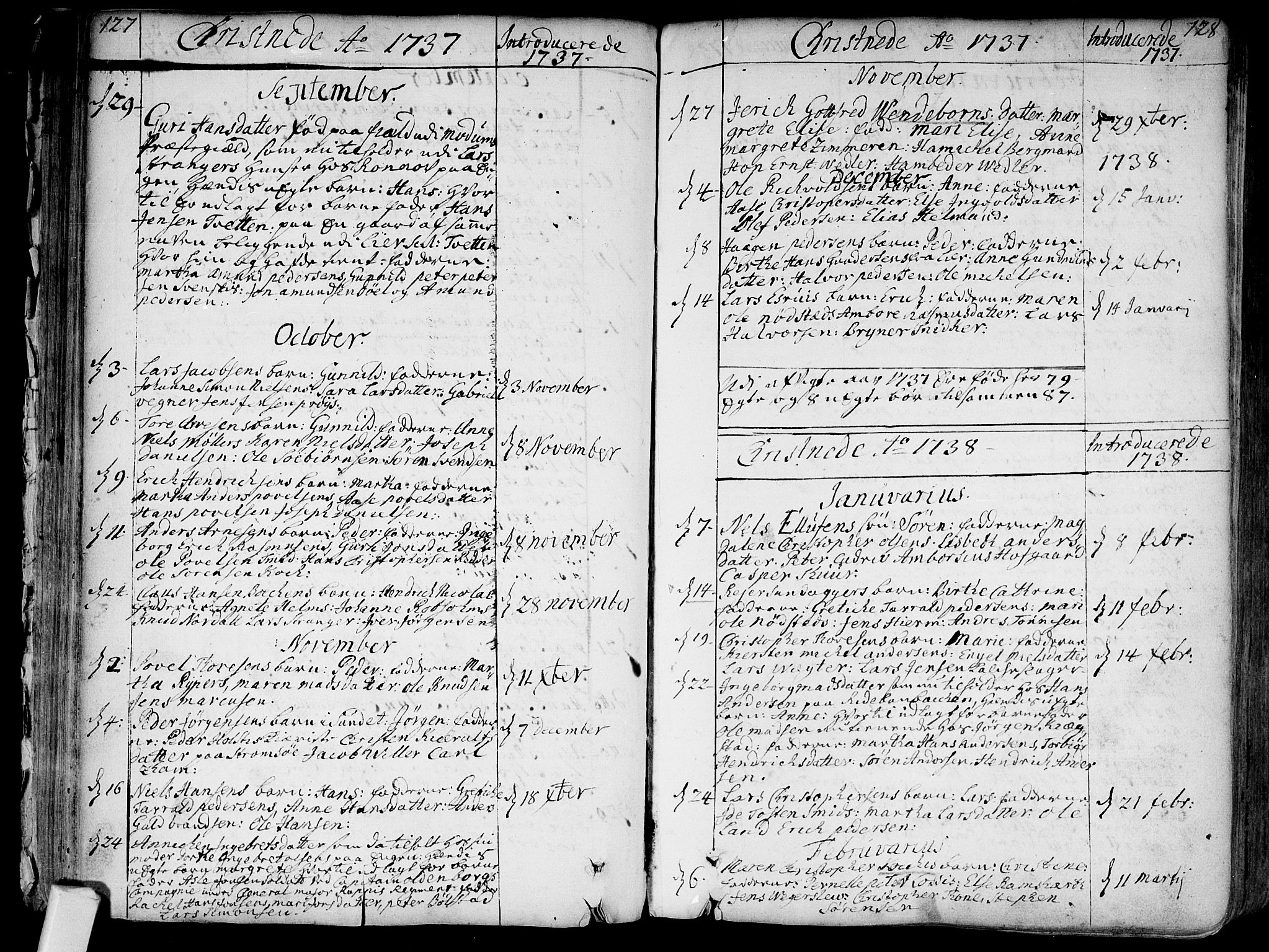 Bragernes kirkebøker, AV/SAKO-A-6/F/Fa/L0004: Ministerialbok nr. I 4, 1734-1759, s. 127-128
