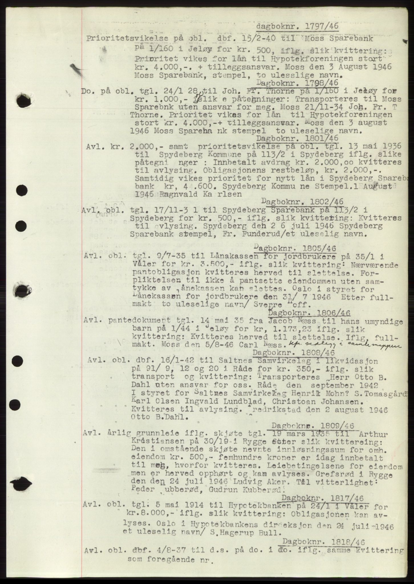 Moss sorenskriveri, SAO/A-10168: Pantebok nr. C10, 1938-1950, Dagboknr: 1797/1946
