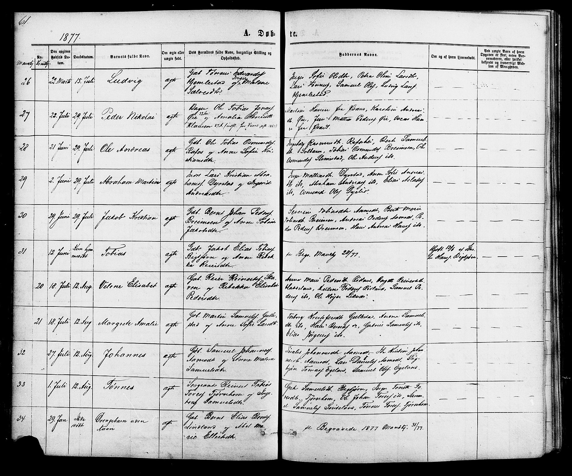 Kvinesdal sokneprestkontor, AV/SAK-1111-0026/F/Fa/Fab/L0007: Ministerialbok nr. A 7, 1870-1885, s. 61