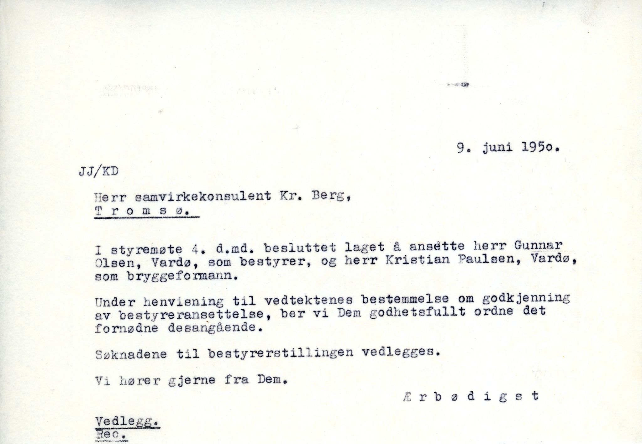 Vardø Fiskersamvirkelag, VAMU/A-0037/D/Da/L0004: Korrespondanse Ko-Ma, 1945-1950