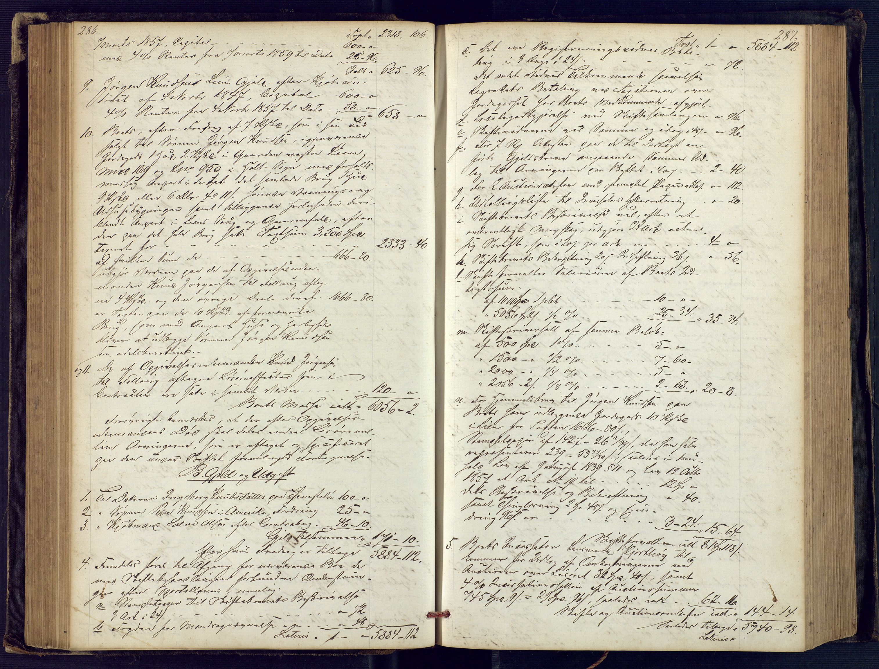Holt sorenskriveri, SAK/1221-0002/H/Hc/L0029: Skifteutlodningsprotokoll nr. 4 med løst register, 1857-1862, s. 286-287