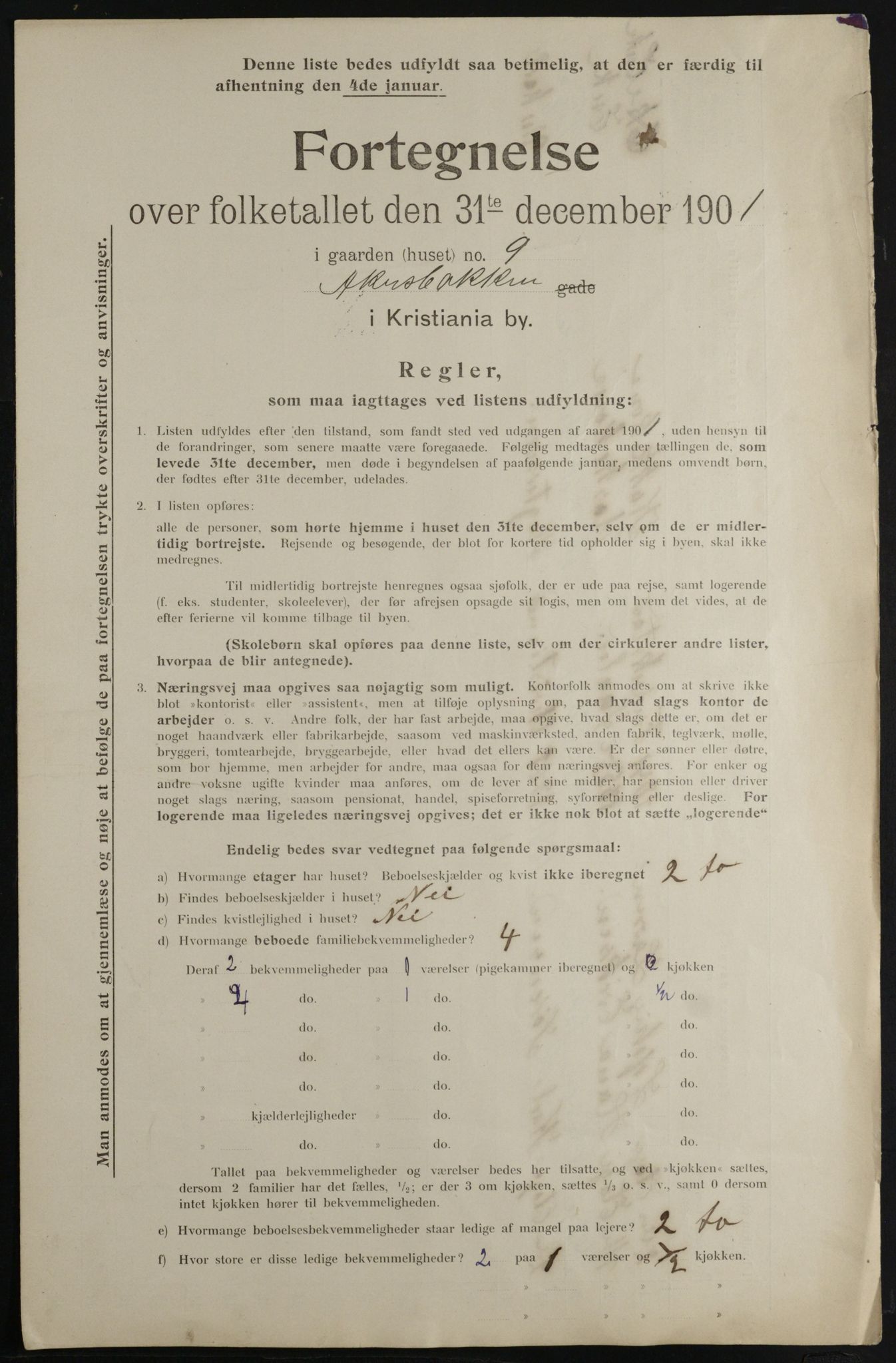 OBA, Kommunal folketelling 31.12.1901 for Kristiania kjøpstad, 1901, s. 9