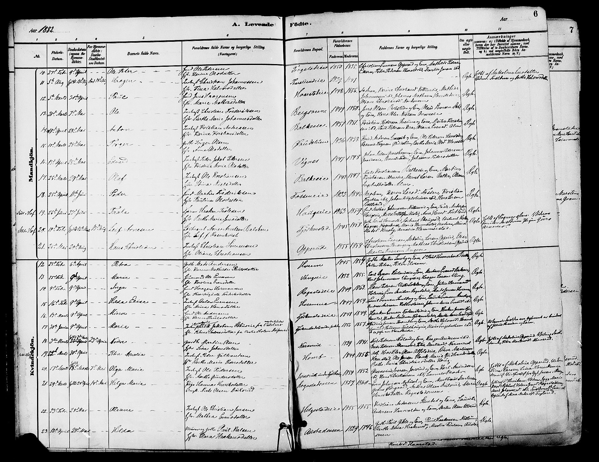 Østre Toten prestekontor, AV/SAH-PREST-104/H/Ha/Haa/L0007: Ministerialbok nr. 7, 1881-1896, s. 6