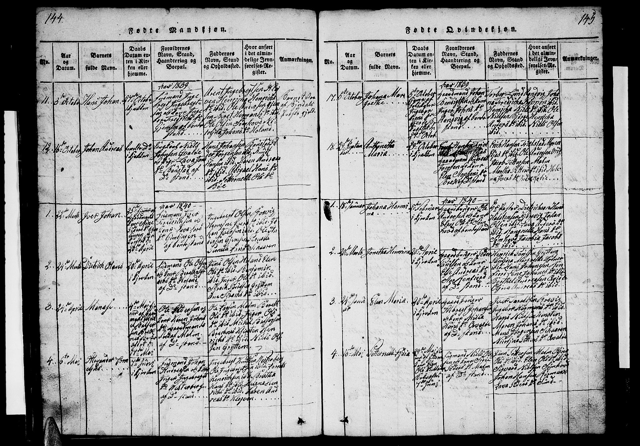 Ministerialprotokoller, klokkerbøker og fødselsregistre - Nordland, AV/SAT-A-1459/812/L0186: Klokkerbok nr. 812C04, 1820-1849, s. 144-145