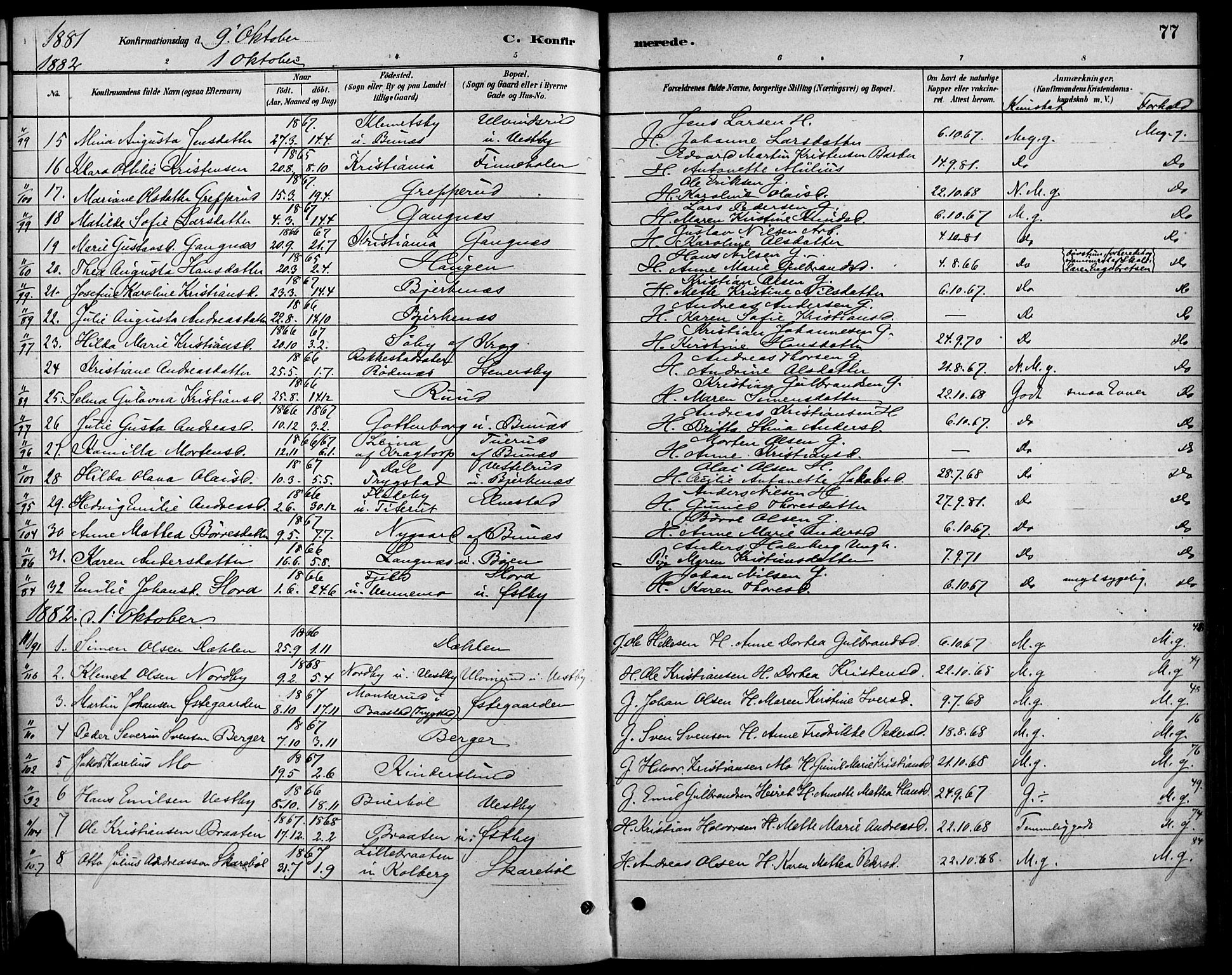 Høland prestekontor Kirkebøker, AV/SAO-A-10346a/F/Fb/L0001: Ministerialbok nr. II 1, 1880-1897, s. 77