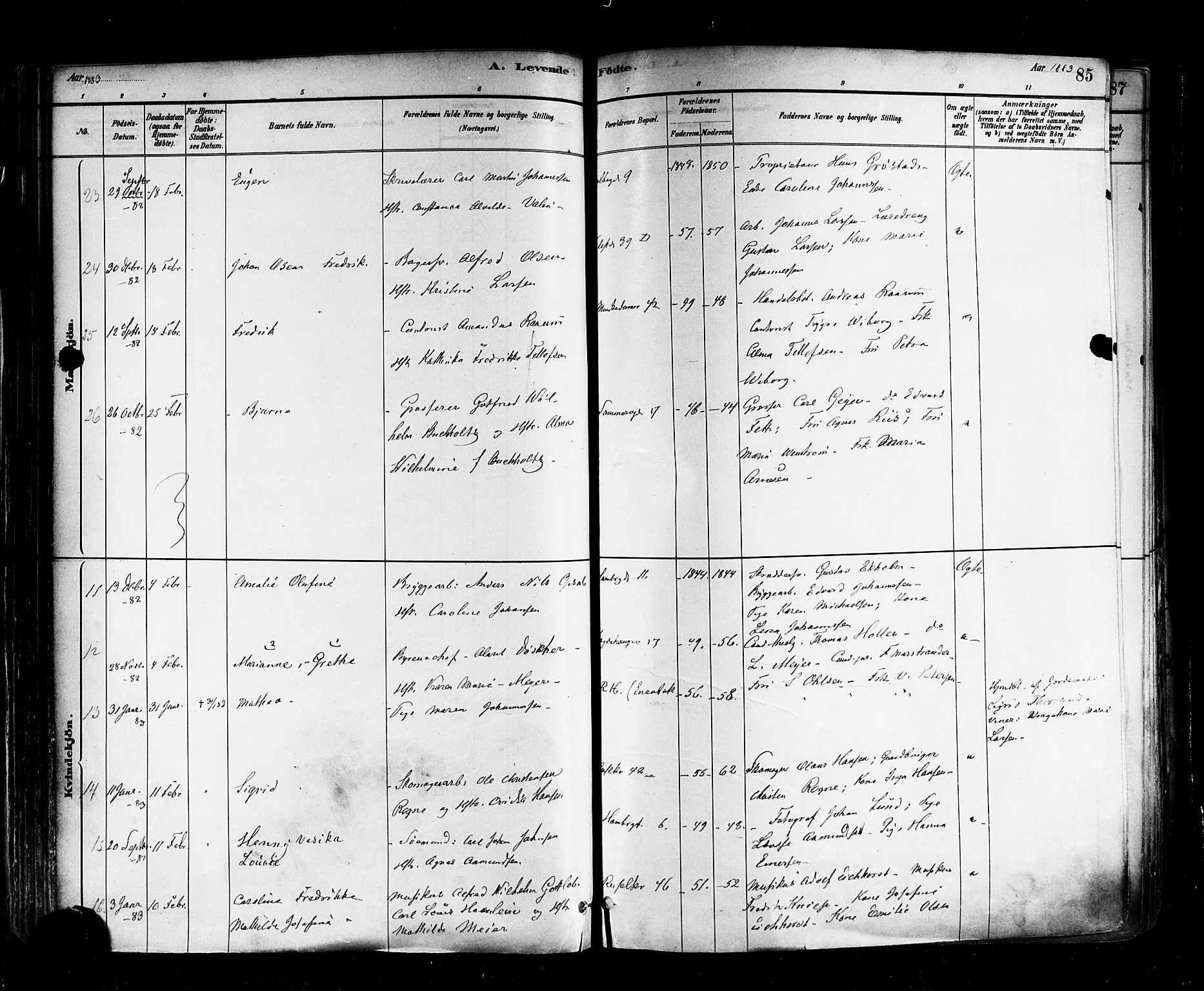 Trefoldighet prestekontor Kirkebøker, AV/SAO-A-10882/F/Fa/L0005: Ministerialbok nr. I 5, 1881-1891, s. 85