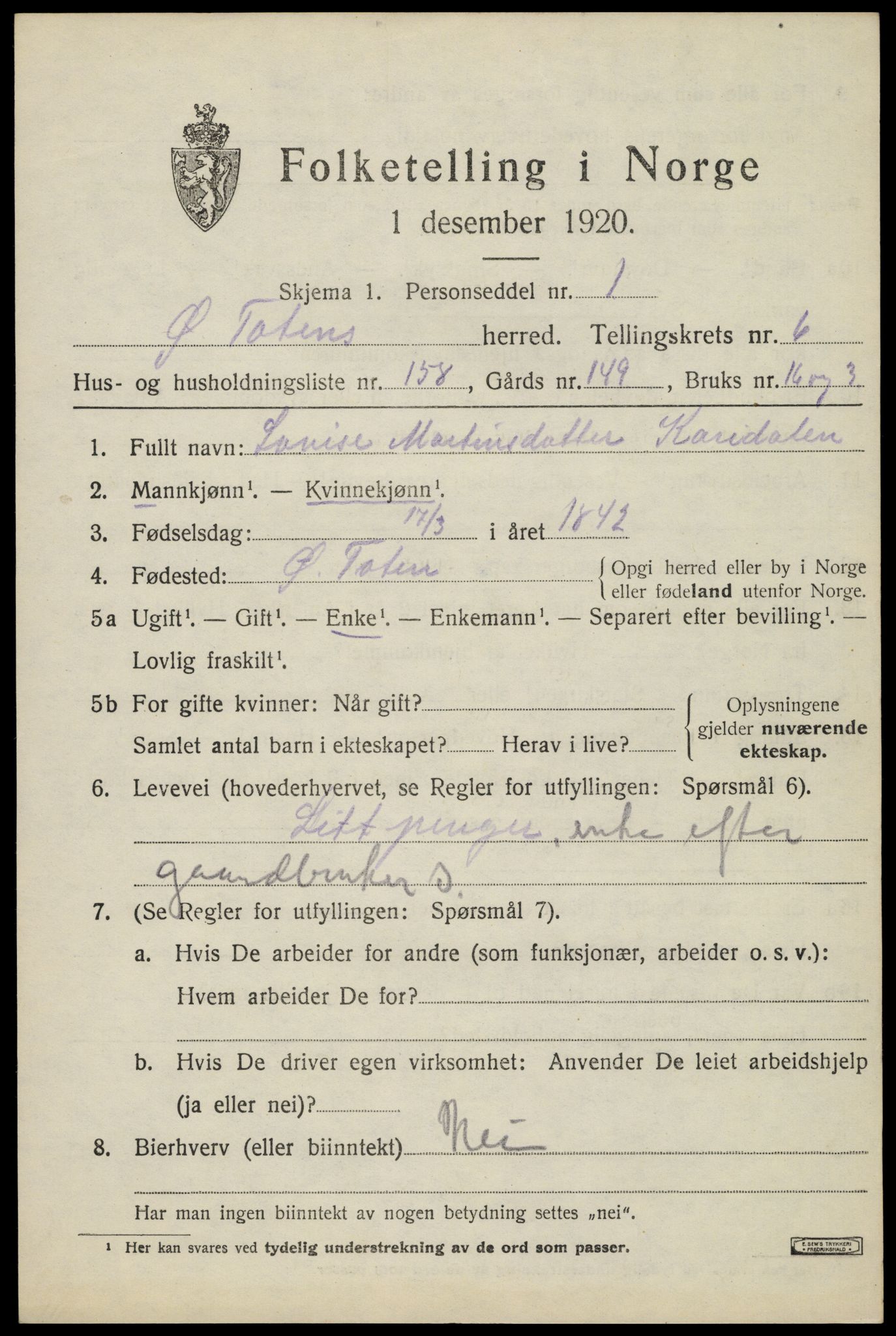 SAH, Folketelling 1920 for 0528 Østre Toten herred, 1920, s. 14978