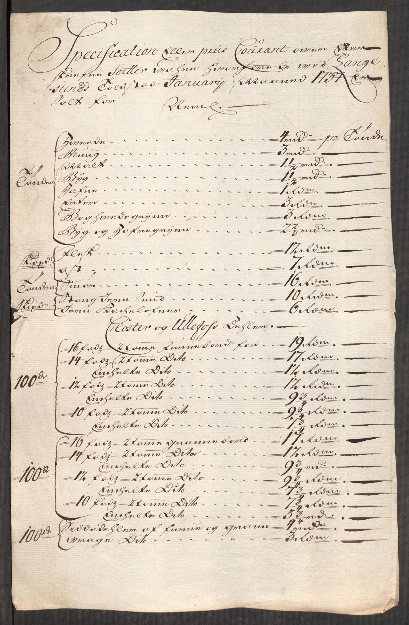 RA, Rentekammeret inntil 1814, Realistisk ordnet avdeling, Oe/L0001: [Ø1]: Priskuranter, 1712-1739, s. 563