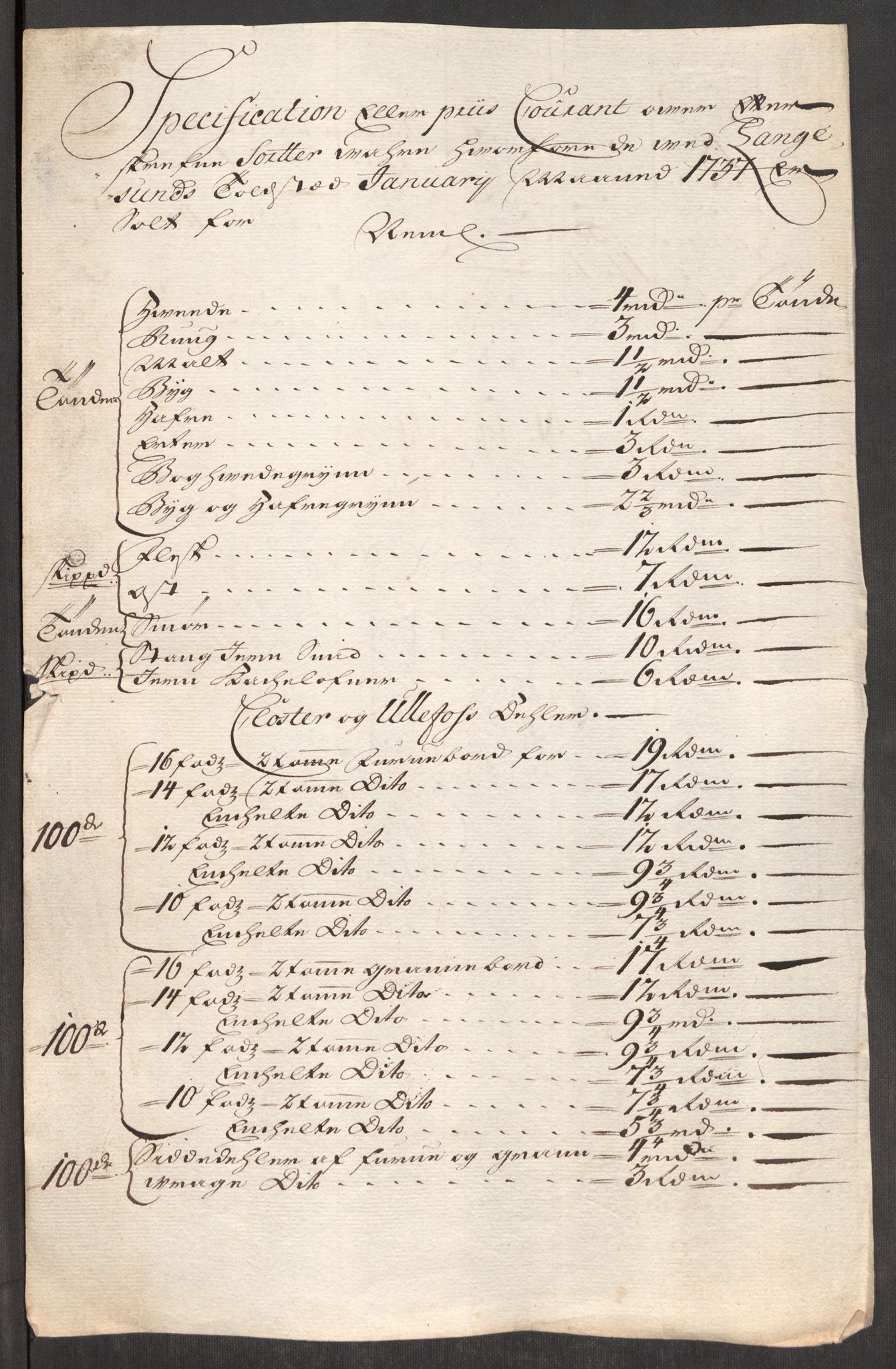 Rentekammeret inntil 1814, Realistisk ordnet avdeling, AV/RA-EA-4070/Oe/L0001: [Ø1]: Priskuranter, 1712-1739, s. 563
