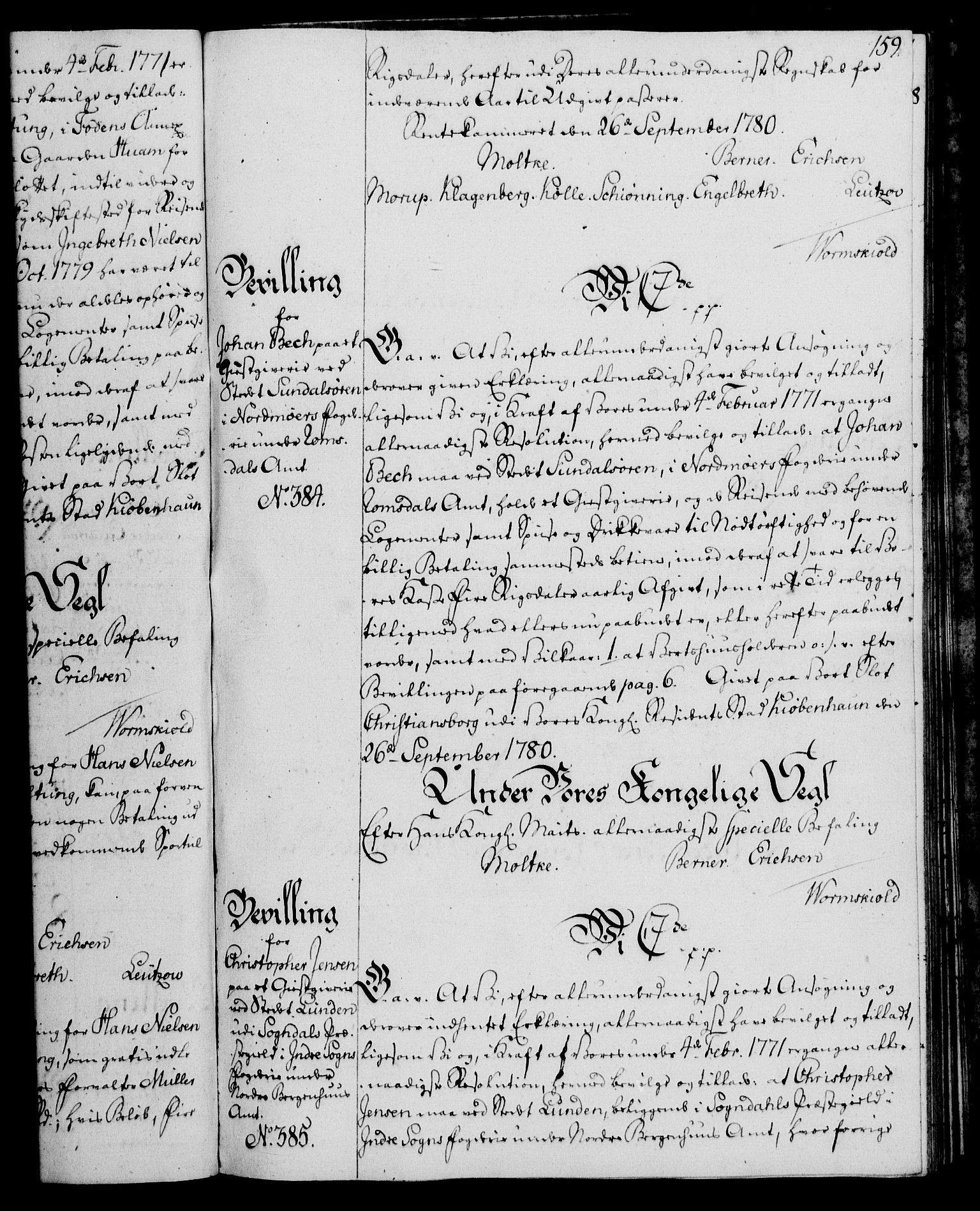 Rentekammeret, Kammerkanselliet, AV/RA-EA-3111/G/Gg/Gga/L0011: Norsk ekspedisjonsprotokoll med register (merket RK 53.11), 1779-1781, s. 159