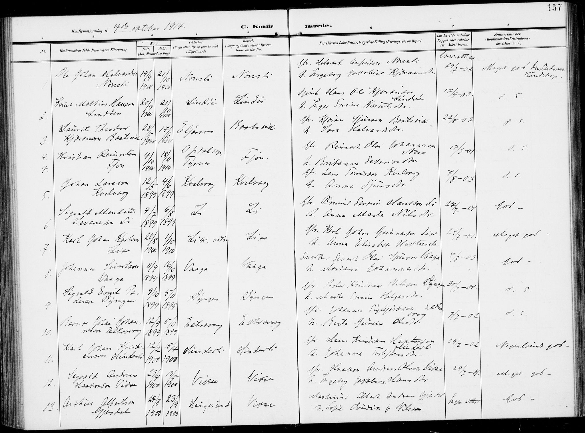 Sveio Sokneprestembete, AV/SAB-A-78501/H/Haa: Ministerialbok nr. B  4, 1906-1919, s. 157