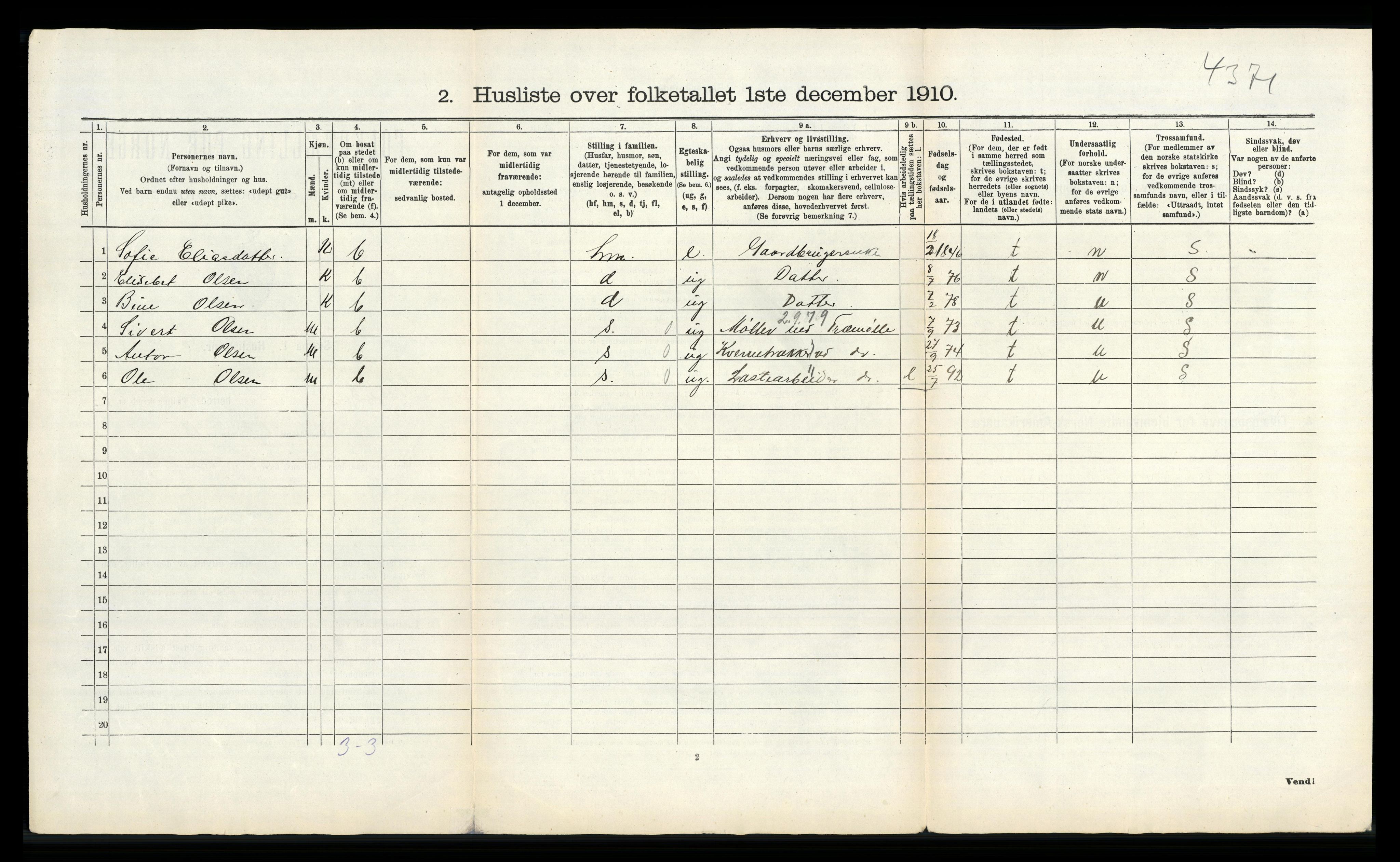 RA, Folketelling 1910 for 1111 Sokndal herred, 1910, s. 53