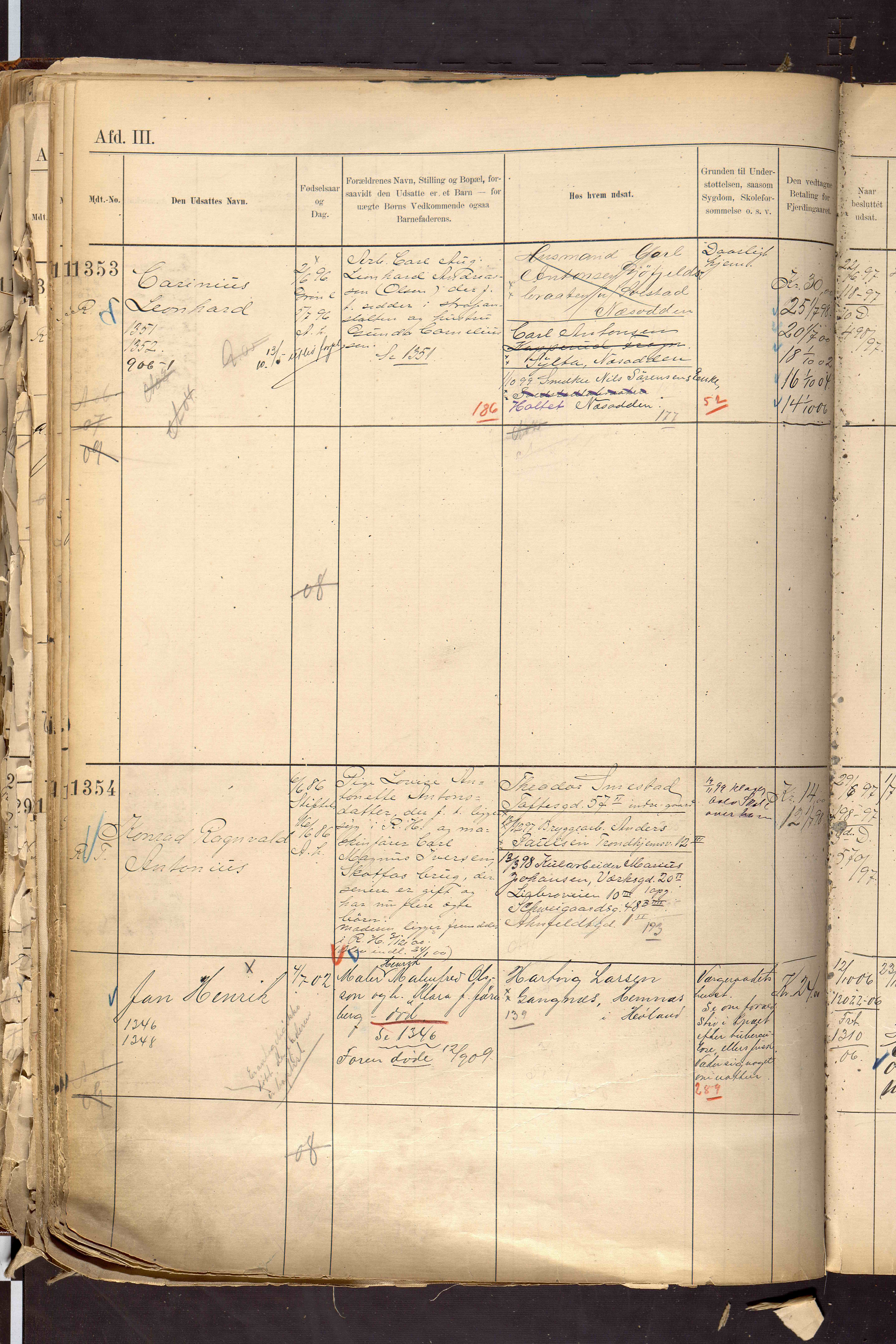 Fattigvesenet, OBA/A-20045/H/Hd/L0007: Manntallsprotokoll. Mnr. 1001-1604, 1897-1910, s. 377