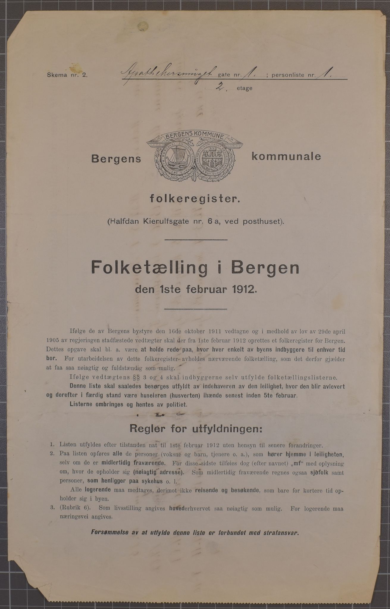 SAB, Kommunal folketelling 1912 for Bergen kjøpstad, 1912, s. 1466