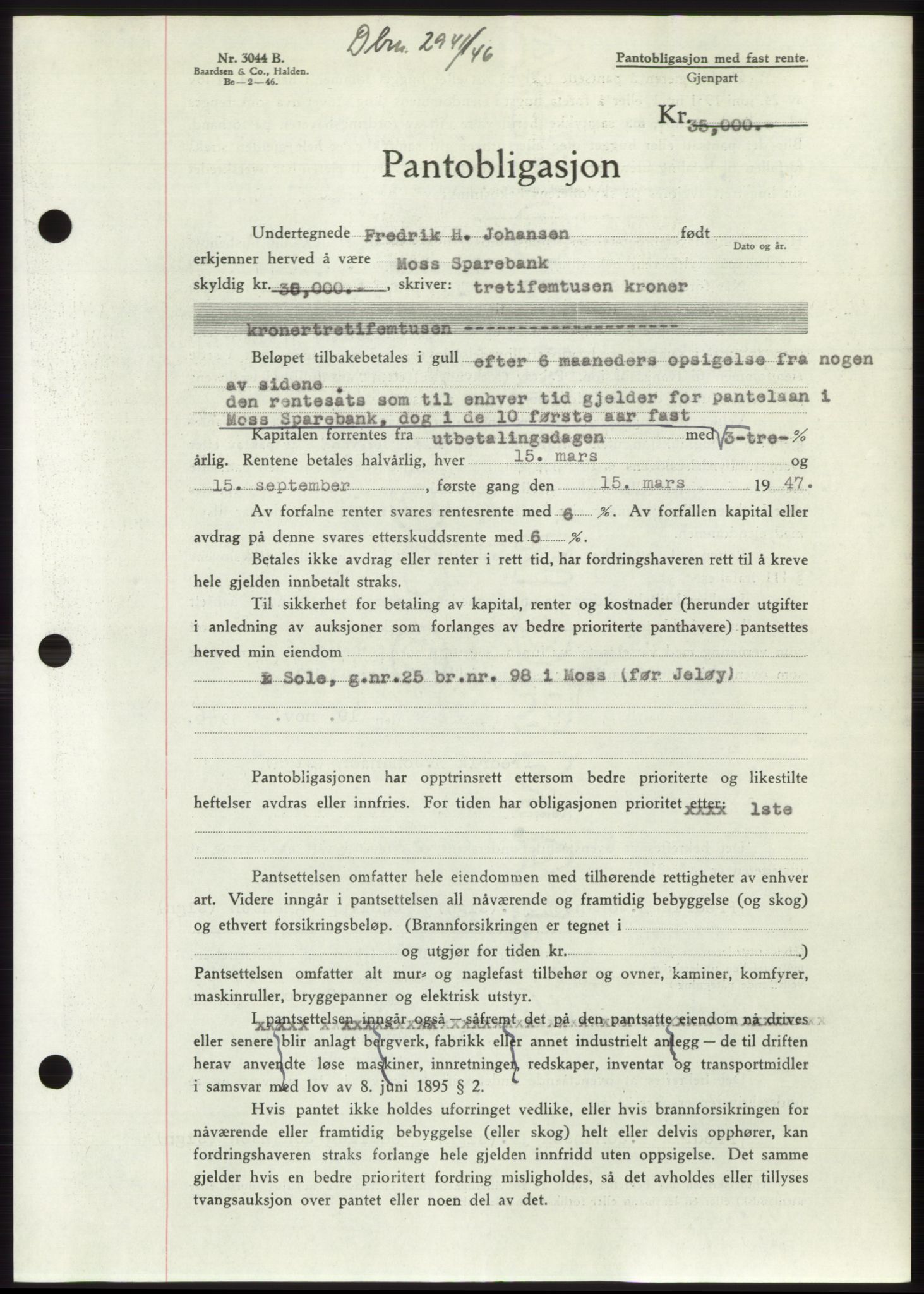 Moss sorenskriveri, SAO/A-10168: Pantebok nr. B16, 1946-1947, Dagboknr: 2941/1946