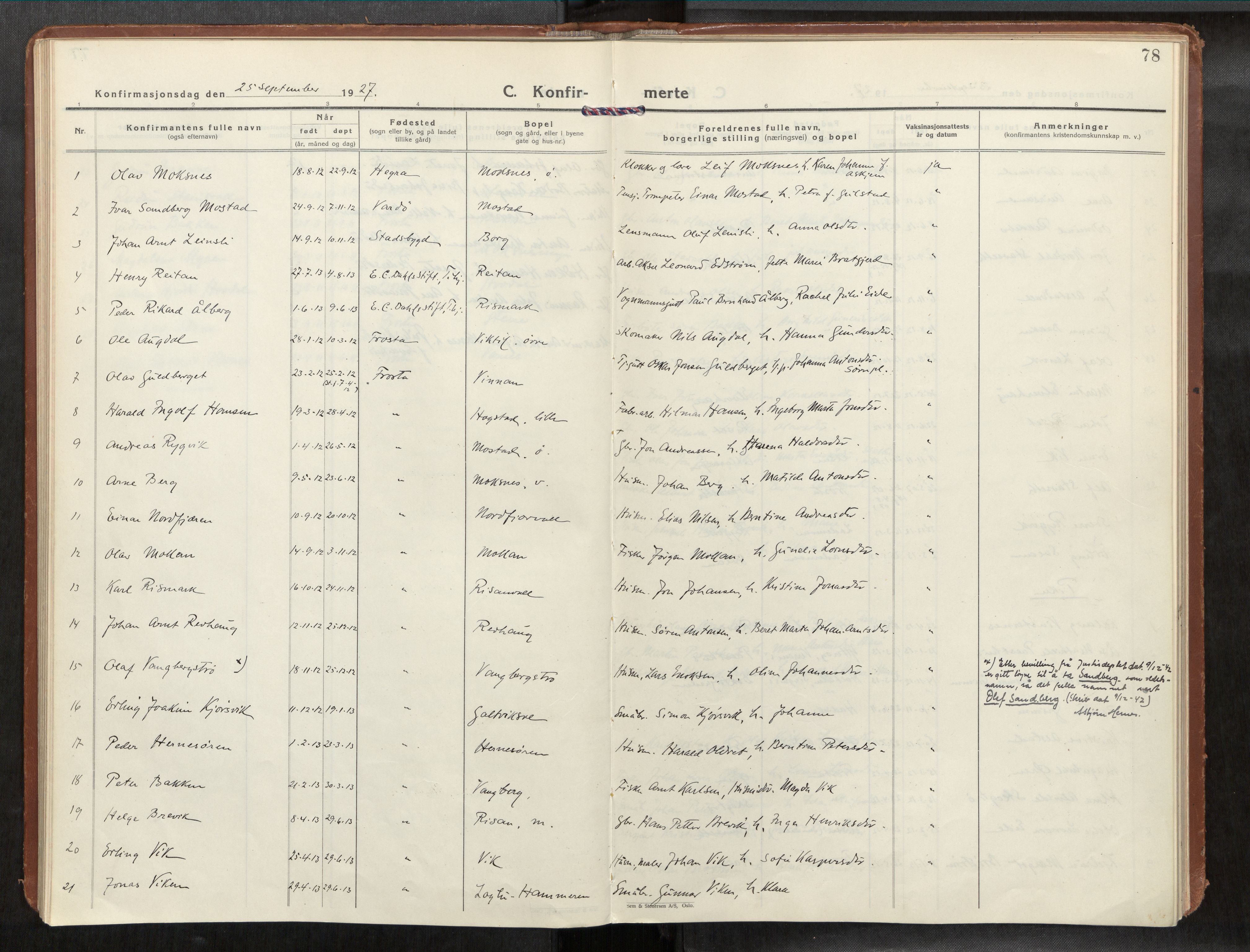 Frosta sokneprestkontor, AV/SAT-A-4380/2/H/Haa/L0001: Ministerialbok nr. 1, 1926-1934, s. 78