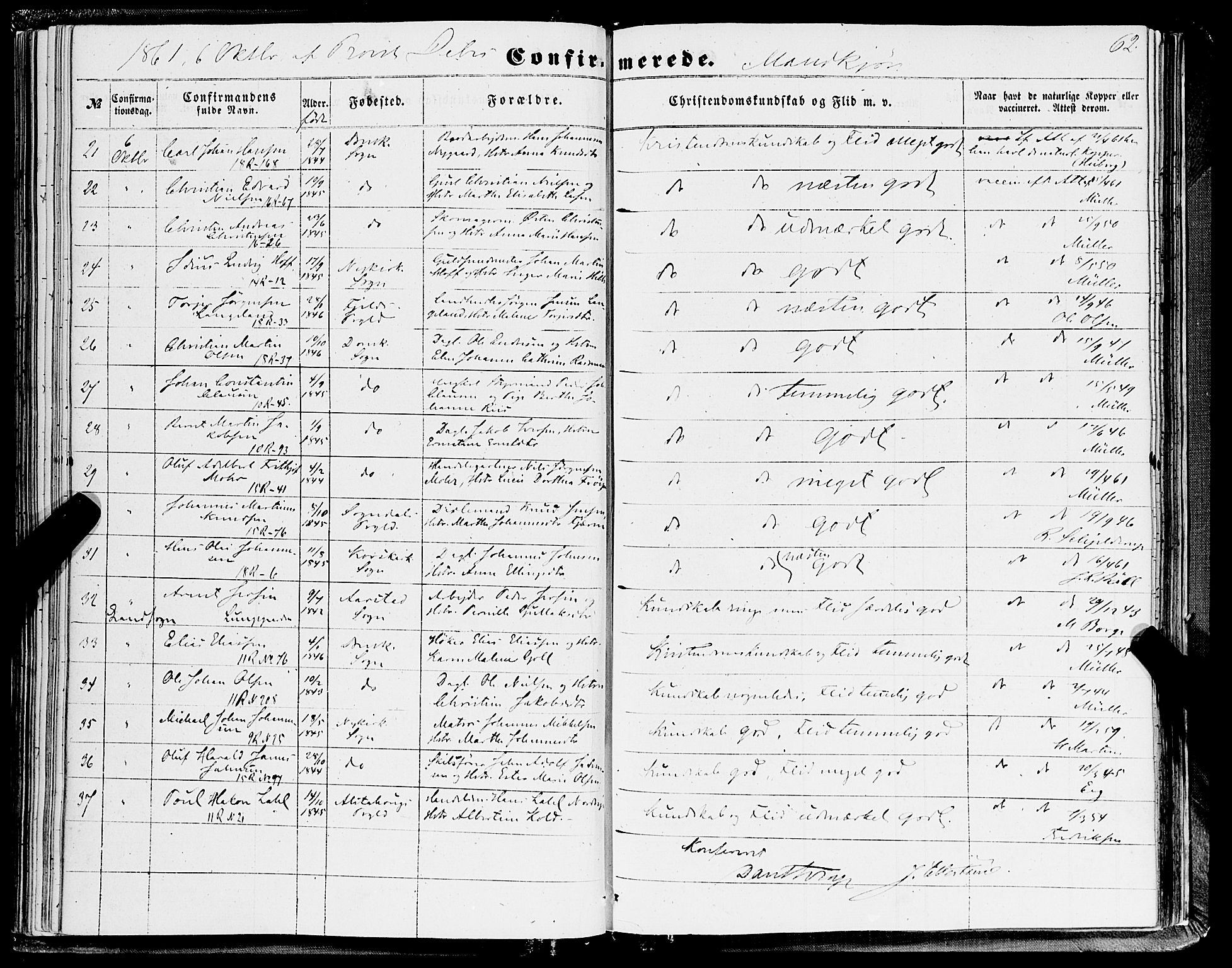 Domkirken sokneprestembete, AV/SAB-A-74801/H/Haa/L0028: Ministerialbok nr. C 3, 1852-1864, s. 62