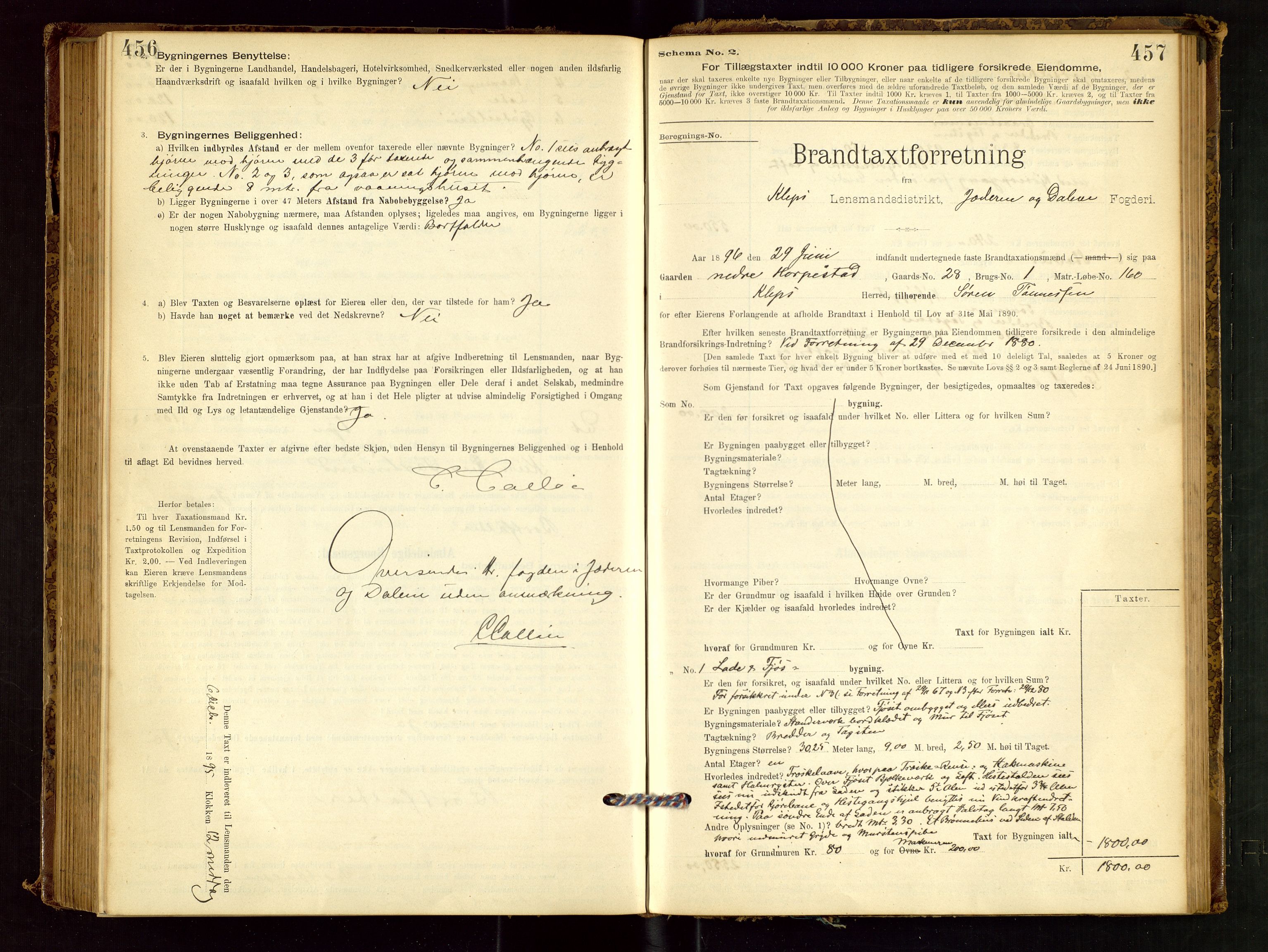 Klepp lensmannskontor, SAST/A-100163/Goc/L0001: "Brandtaxationsprotokol" m/register, 1895-1898, s. 456-457