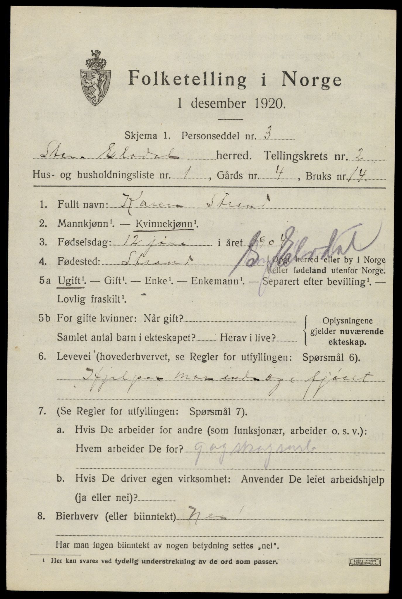 SAH, Folketelling 1920 for 0430 Stor-Elvdal herred, 1920, s. 2128