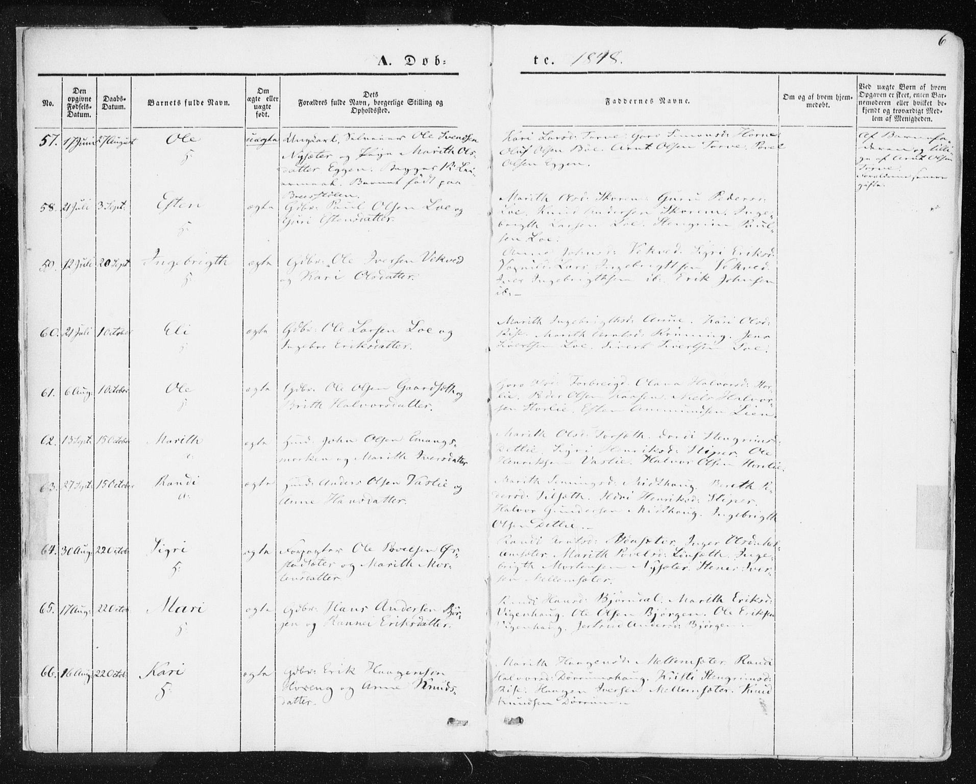 Ministerialprotokoller, klokkerbøker og fødselsregistre - Sør-Trøndelag, SAT/A-1456/678/L0899: Ministerialbok nr. 678A08, 1848-1872, s. 6