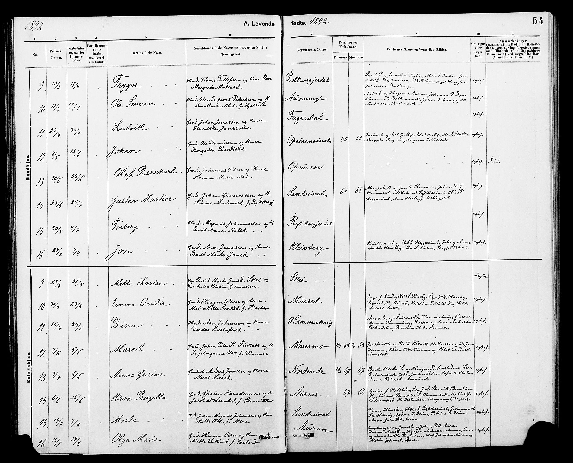 Ministerialprotokoller, klokkerbøker og fødselsregistre - Nord-Trøndelag, SAT/A-1458/712/L0103: Klokkerbok nr. 712C01, 1878-1917, s. 54